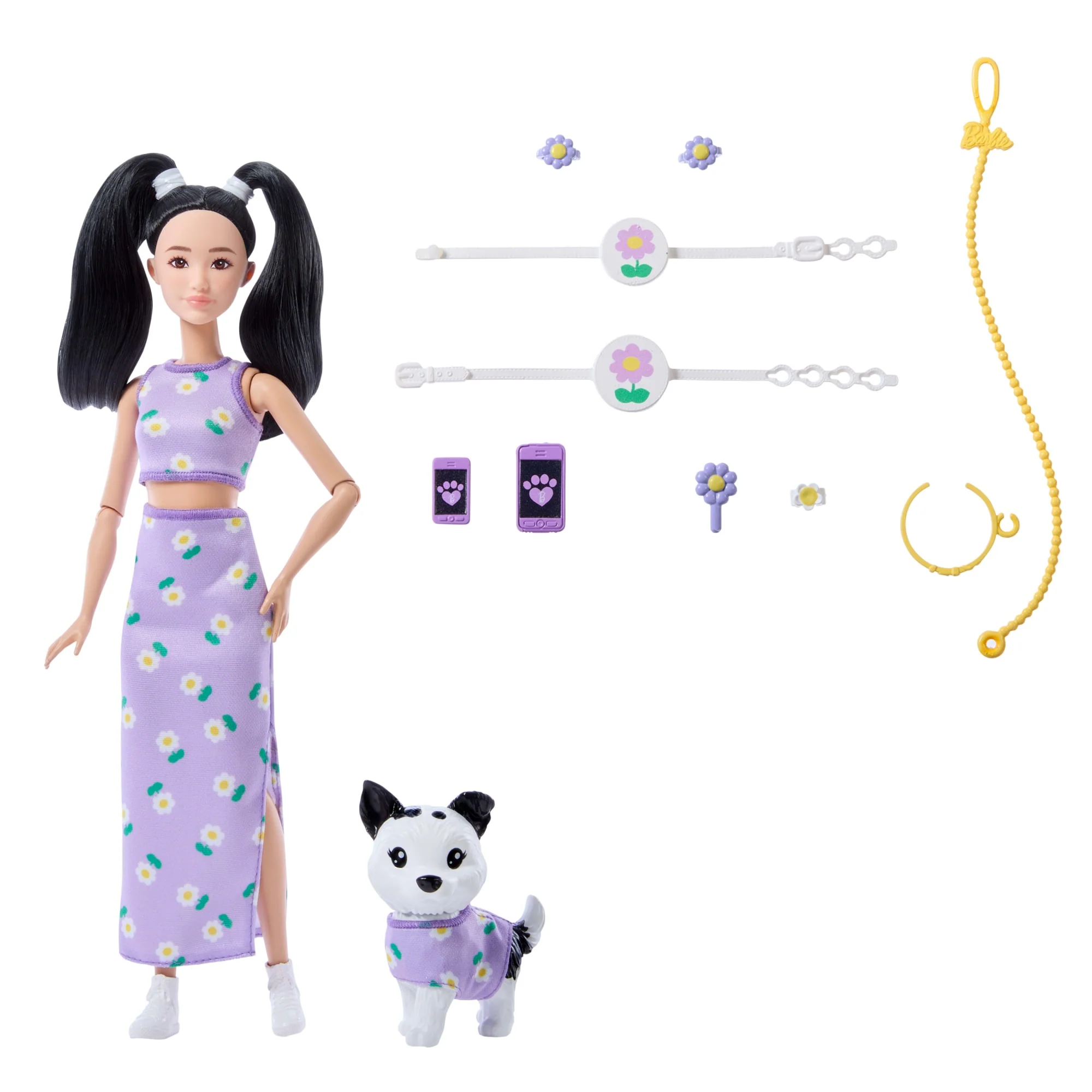 Barbie Twinning Looks Fashion Doll With Pet Dog, Matching Purple Clothes & Accessories, Black Hair - Image 6