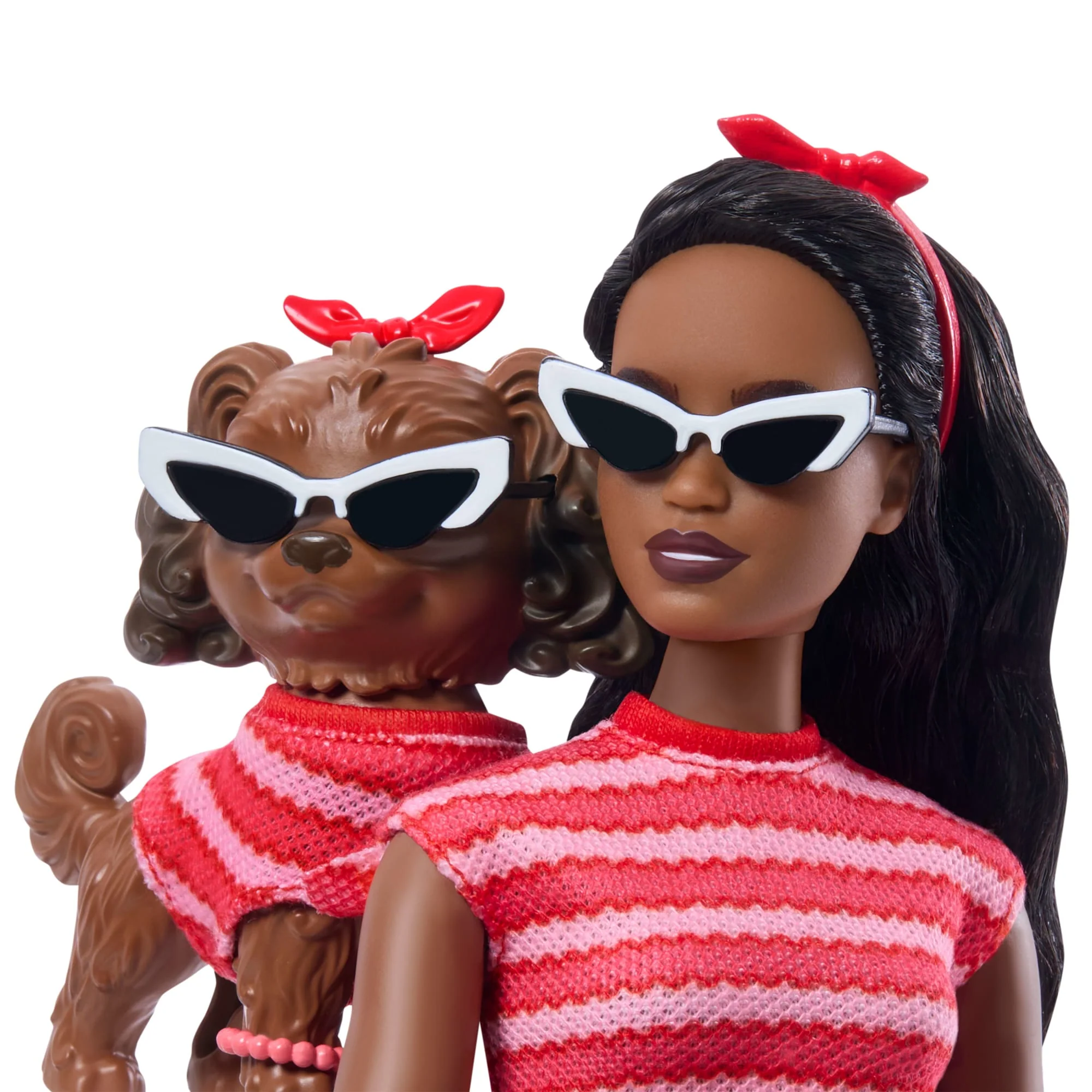 Barbie Twinning Looks Fashion Doll With Pet Dog, Matching Red Clothes & Accessories, Black Hair - Image 3