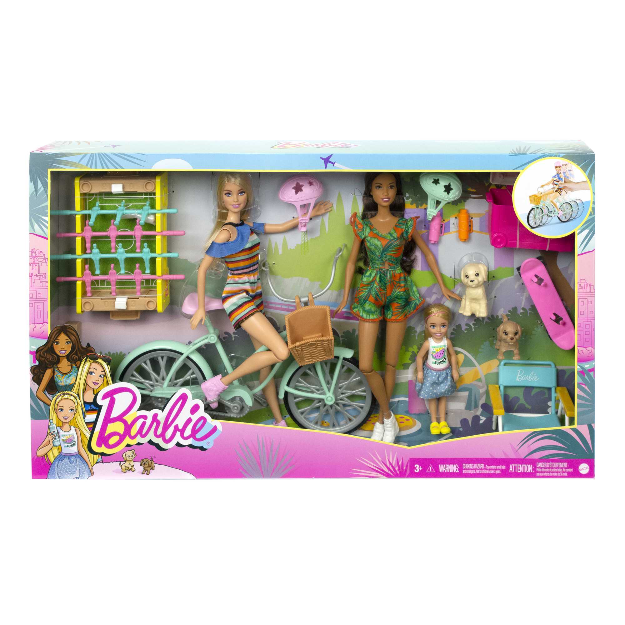 Barbie Coffret Cadeau, 2 Poupées Barbie, Poupée Chelsea, Vélo, Acc. - Image 6