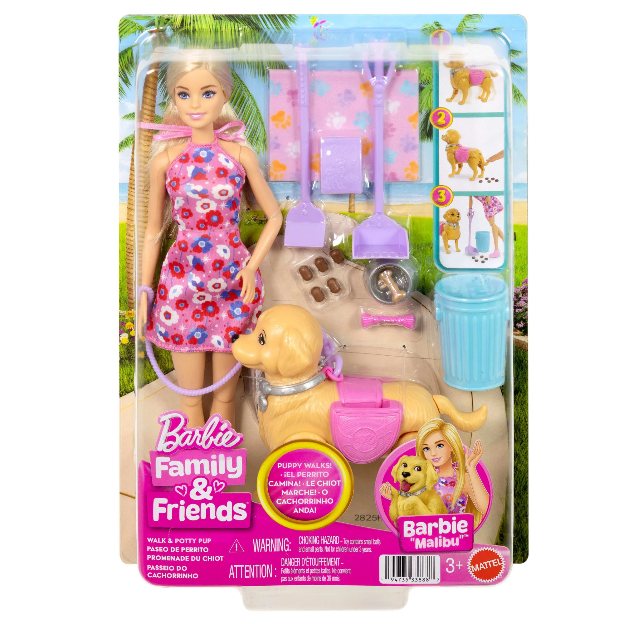 Barbie “Malibu” Walk & Potty Pup Toy Set, includes Doll, Walking Pet Dog With Potty Feature, & Accessories - Image 6