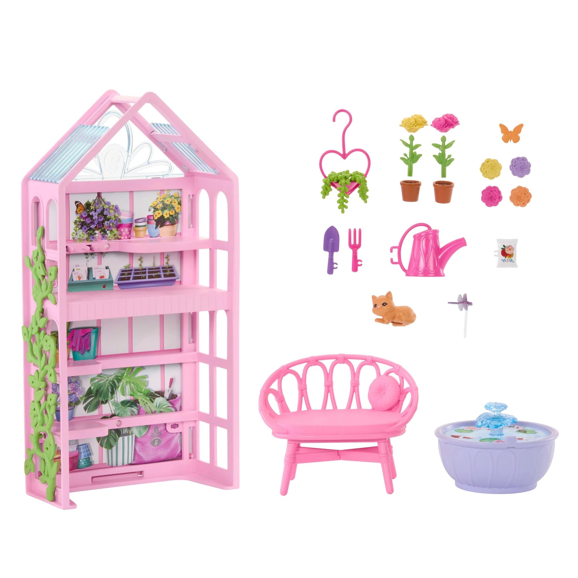 Barbie World Backyard Garden Toy Playset & 17 Accessories, Includes Shelf, Fountain, Flowers & More - Image 5