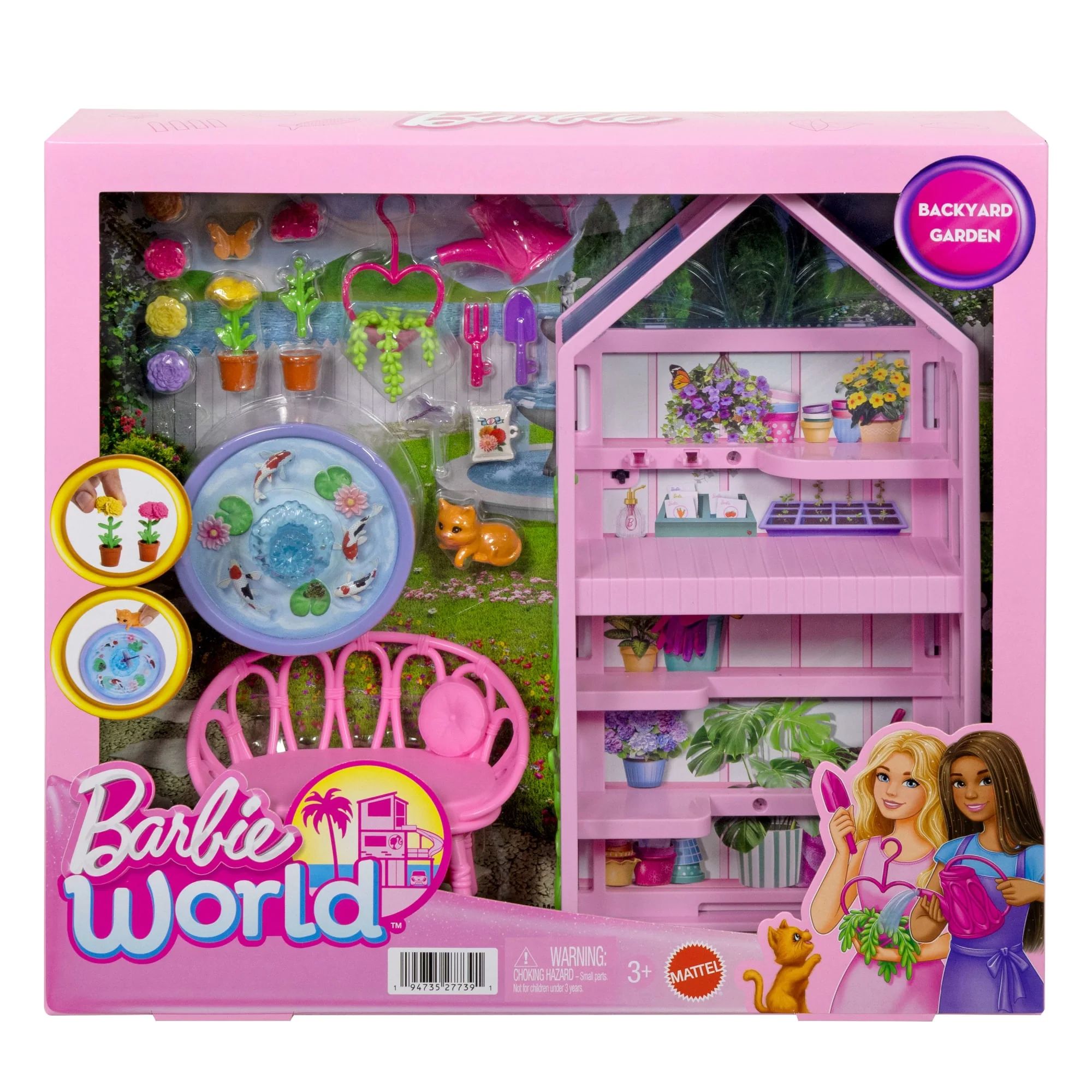 Barbie World Backyard Garden Toy Playset & 17 Accessories, Includes Shelf, Fountain, Flowers & More - Image 6