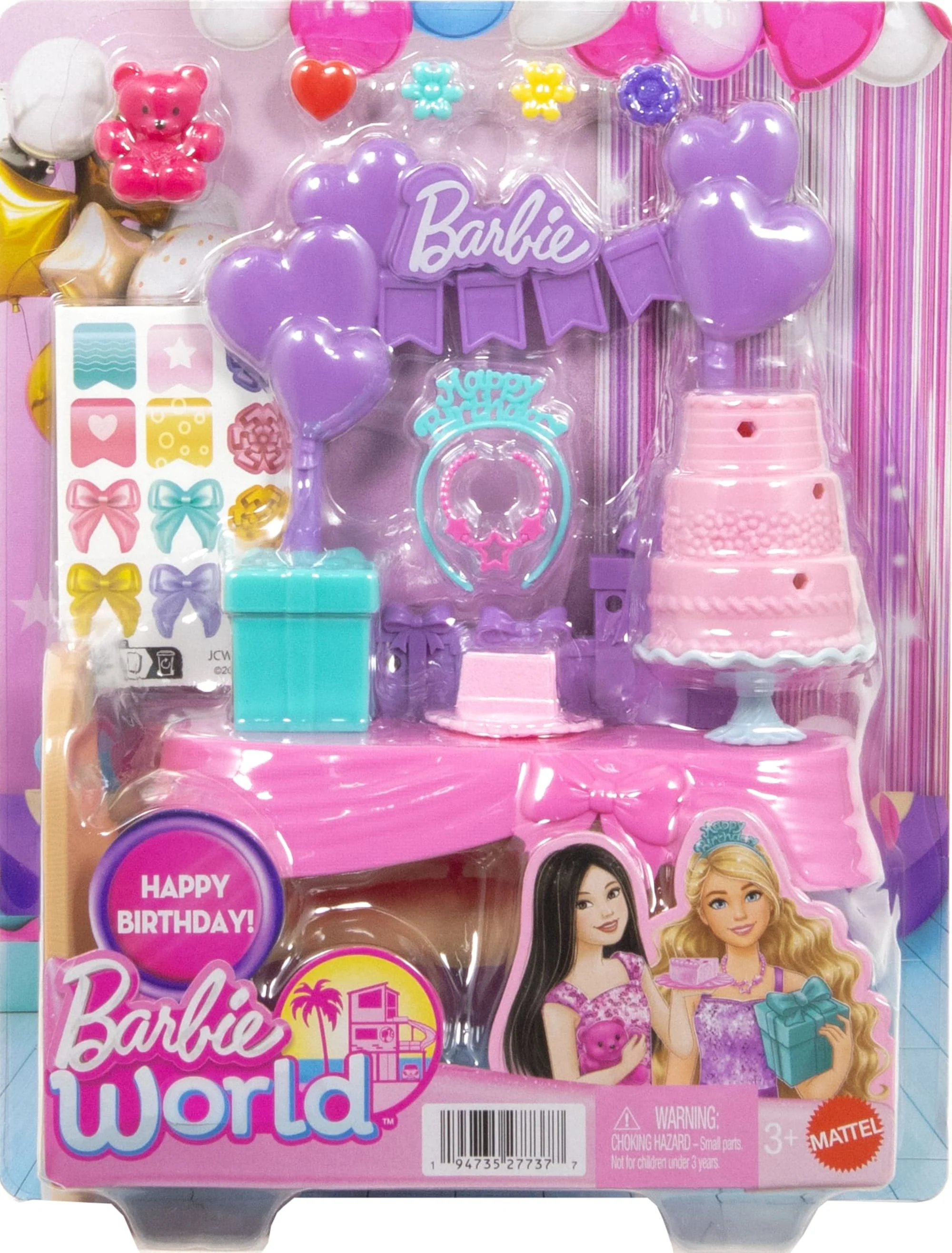 Barbie World Birthday Party Set With Doll Accessories Including Cake, Presents, & Sticker Sheet - Image 6