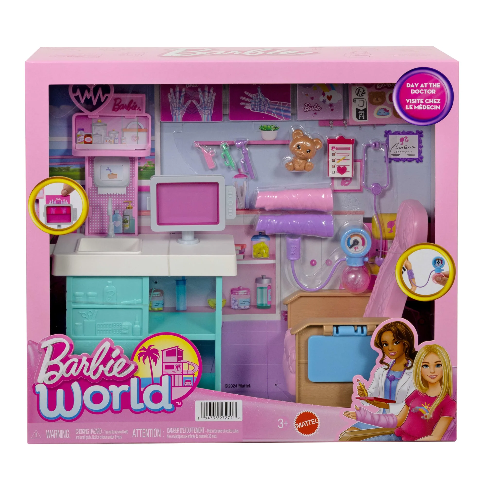 Barbie World Day At The Doctor Toy Playset With Medical Station, Chair & 12 Accessories - Image 6