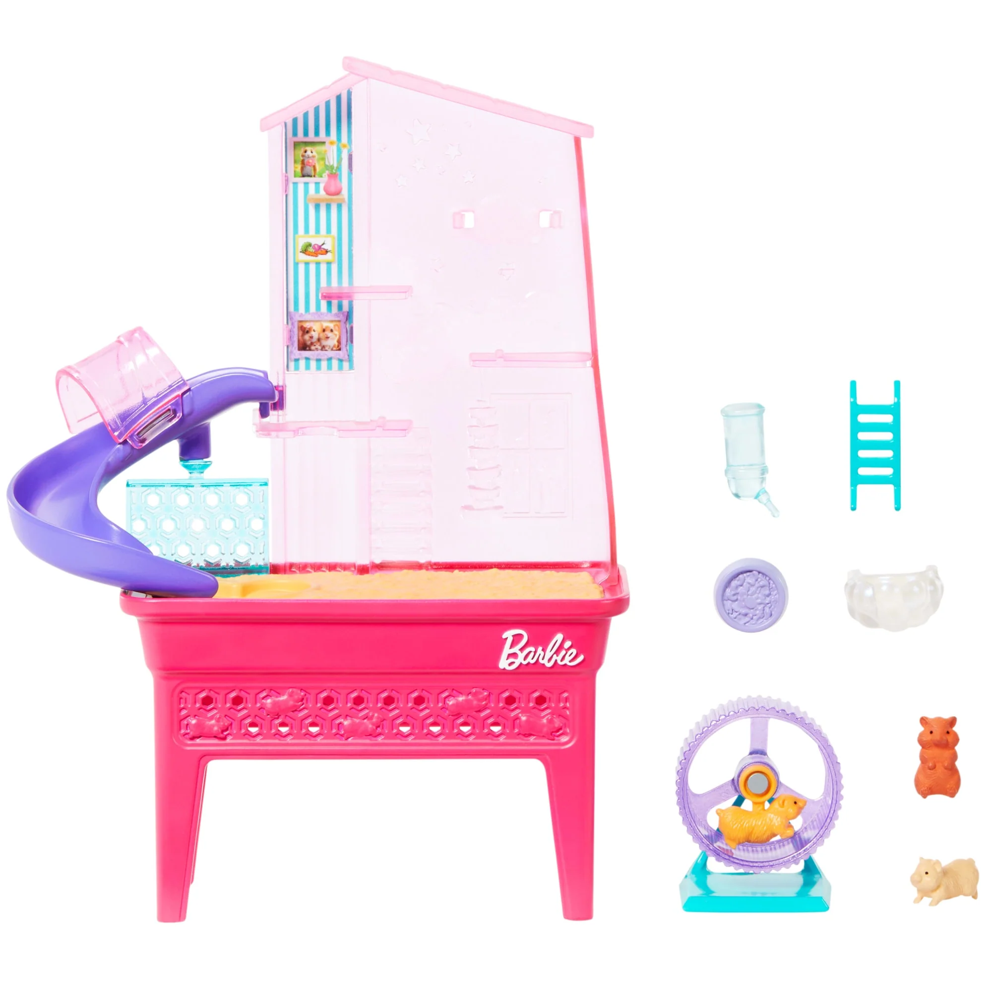 Barbie World Hamster Pet Playground Playset With 9 Pieces Including Wheel, Hamsters, & Food Accessories - Image 5