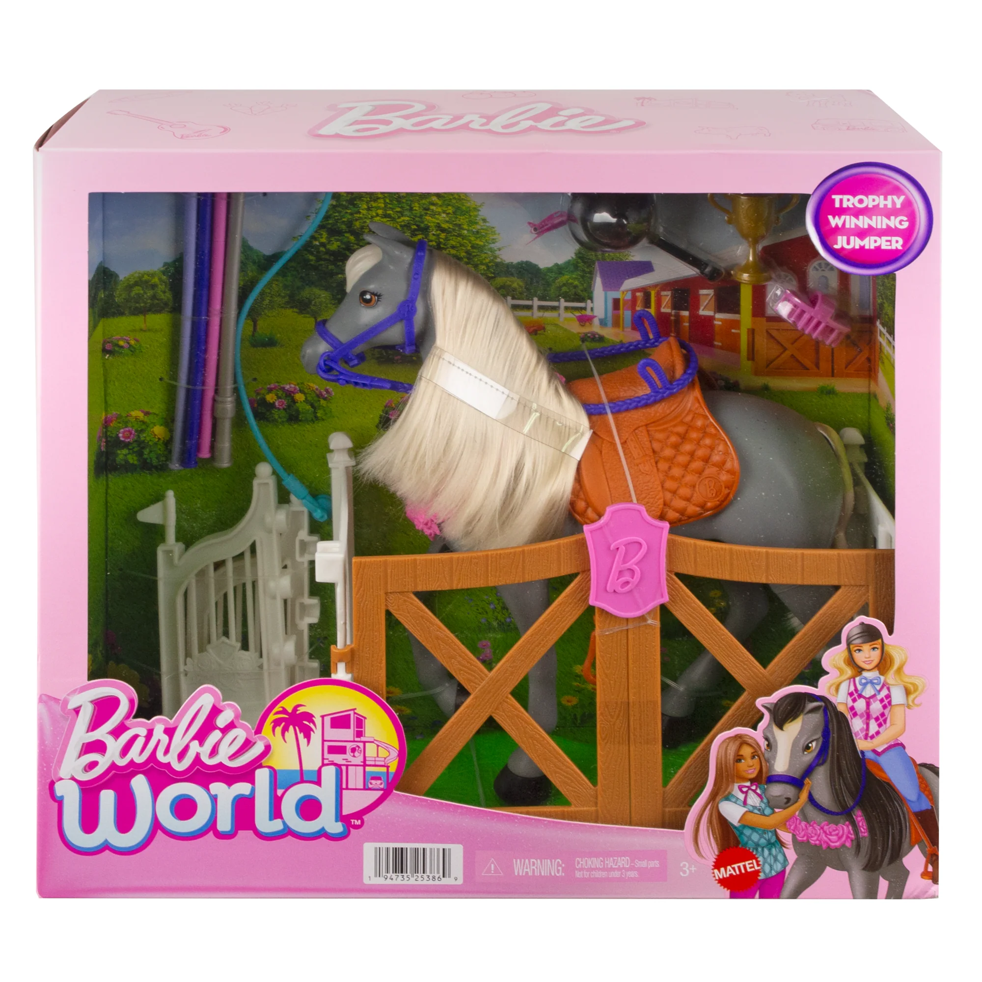 Barbie World Horse Stable Playset With Toy Horse, Jump, & Accessories, 7-Piece Set - Image 5
