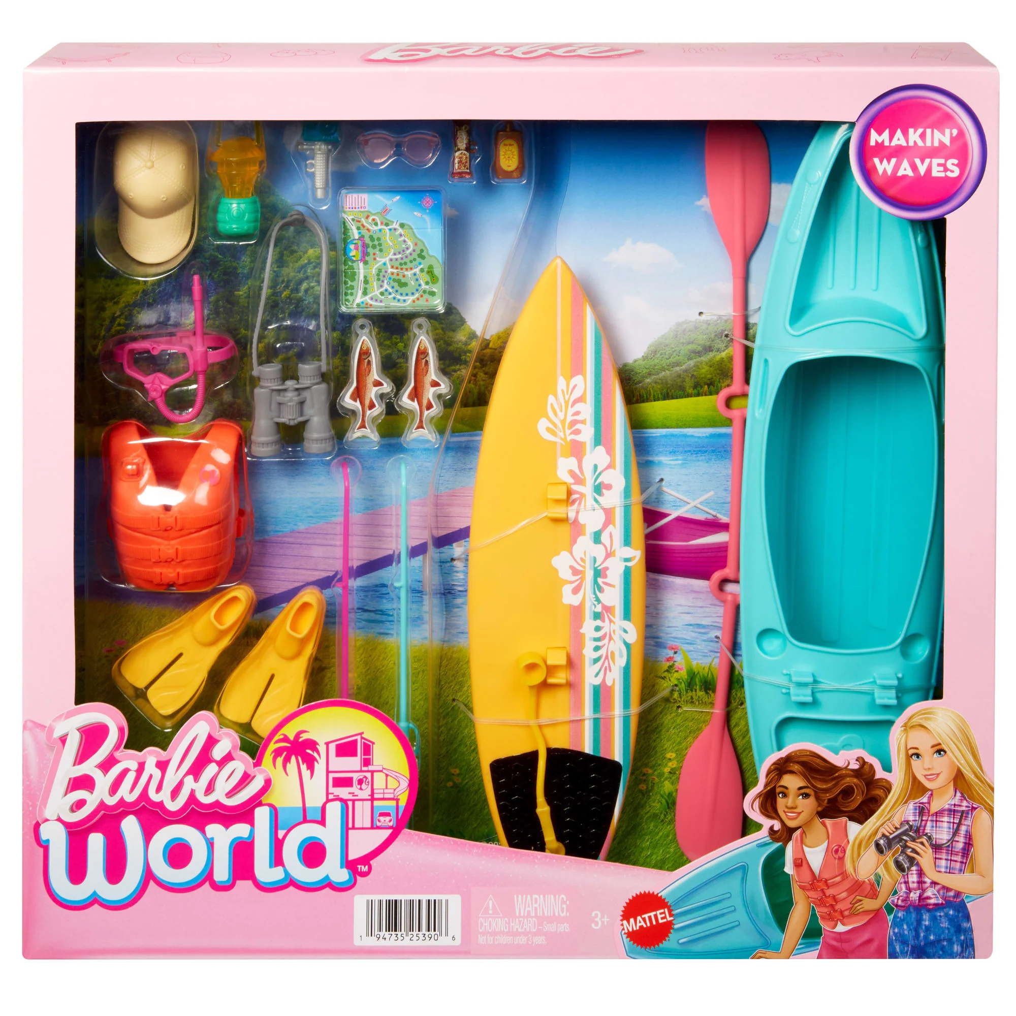 Barbie World Kayak & Surf Playset With 17 Camping Accessories Including Kayak Boat, Surfboard & More - Image 5