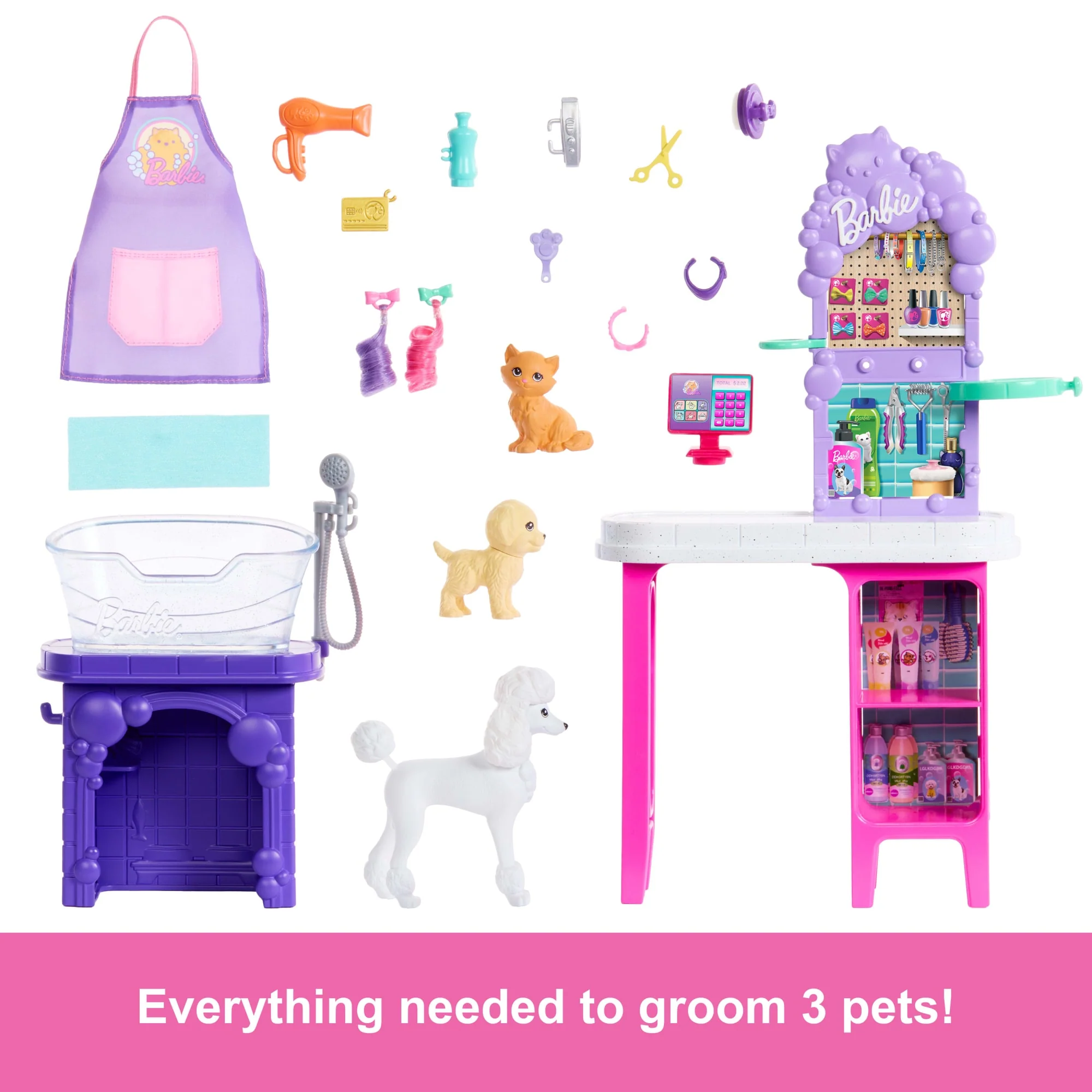 Barbie World Paw Spa Playset With Wash And Groom Stations, 3 Pets, & Styling.Accessories - Image 2