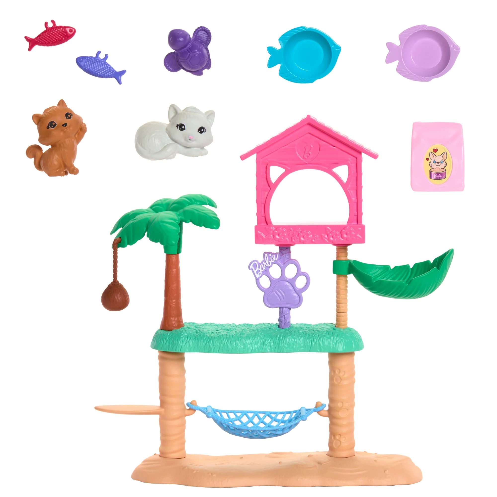 Barbie World Pet Paradise Kitty Playset With 9 Pieces Including 2 Cats, Food Accessories, & Toys - Image 5