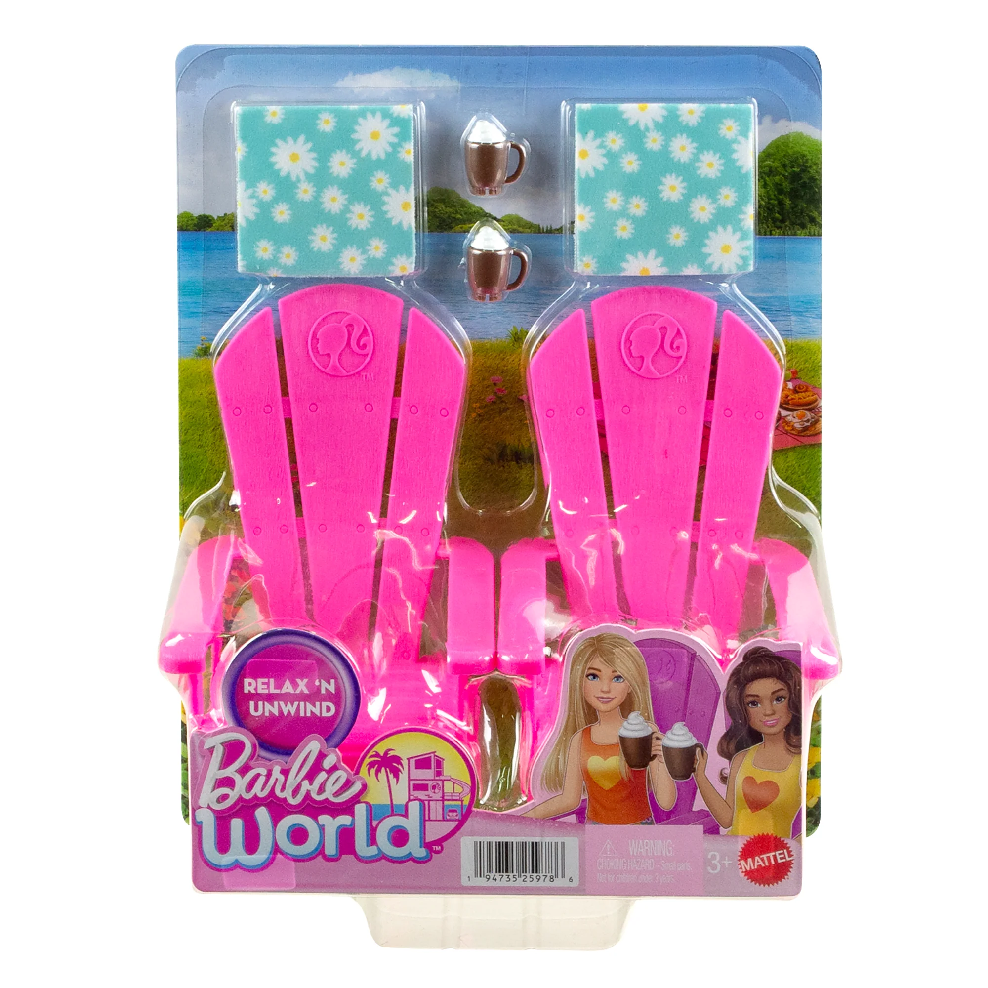 Barbie World Pink Chair Playset With 6 Accessories Including Furniture, Blankets, & Mugs - Image 5