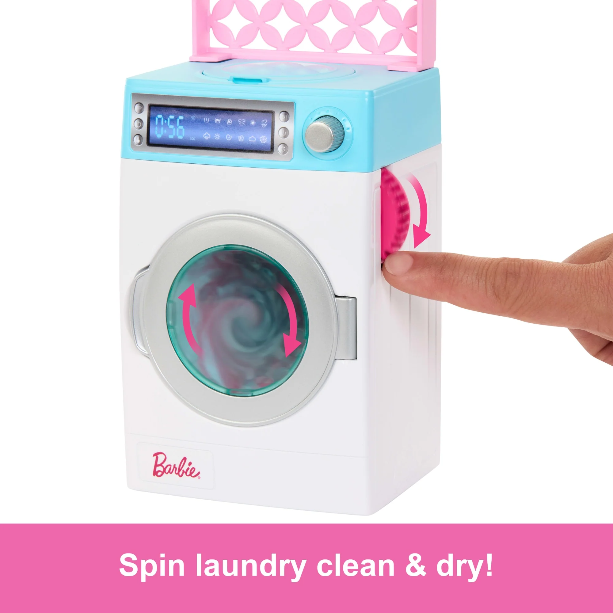 Barbie World Spinning Washer & Dryer Toy Playset With Laundry Accessories Like Hangers, Basket, & More - Image 3