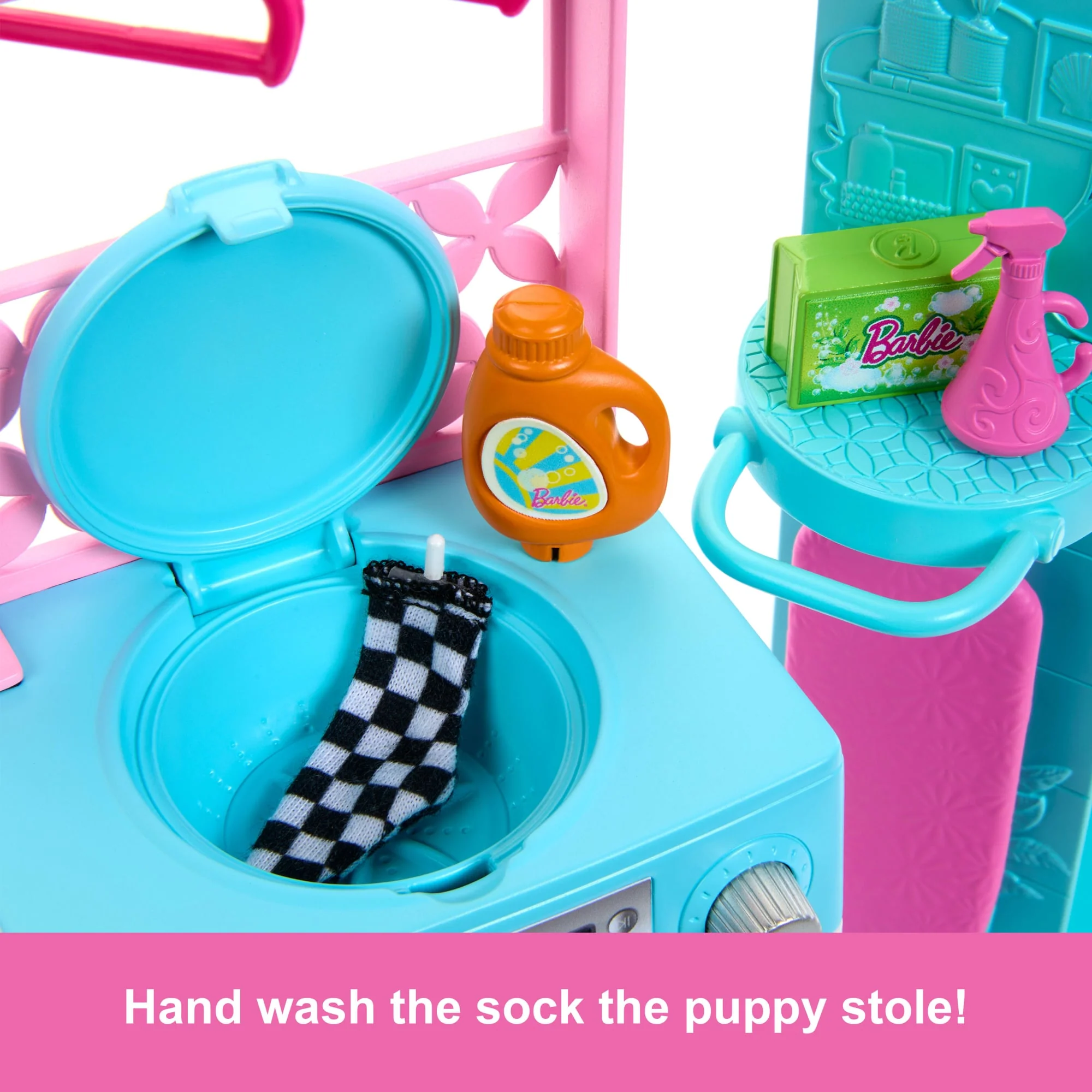 Barbie World Spinning Washer & Dryer Toy Playset With Laundry Accessories Like Hangers, Basket, & More - Image 4