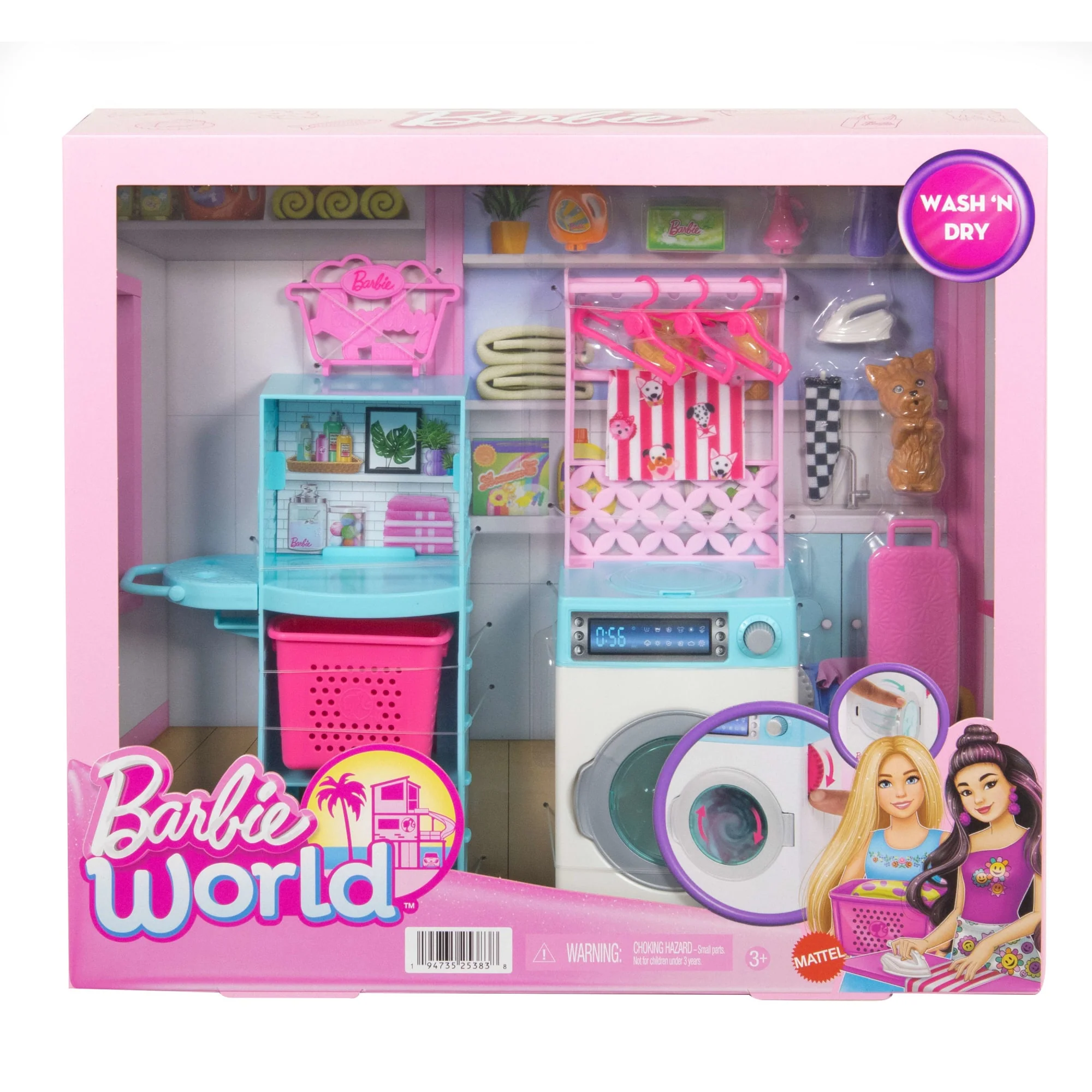 Barbie World Spinning Washer & Dryer Toy Playset With Laundry Accessories Like Hangers, Basket, & More - Image 6