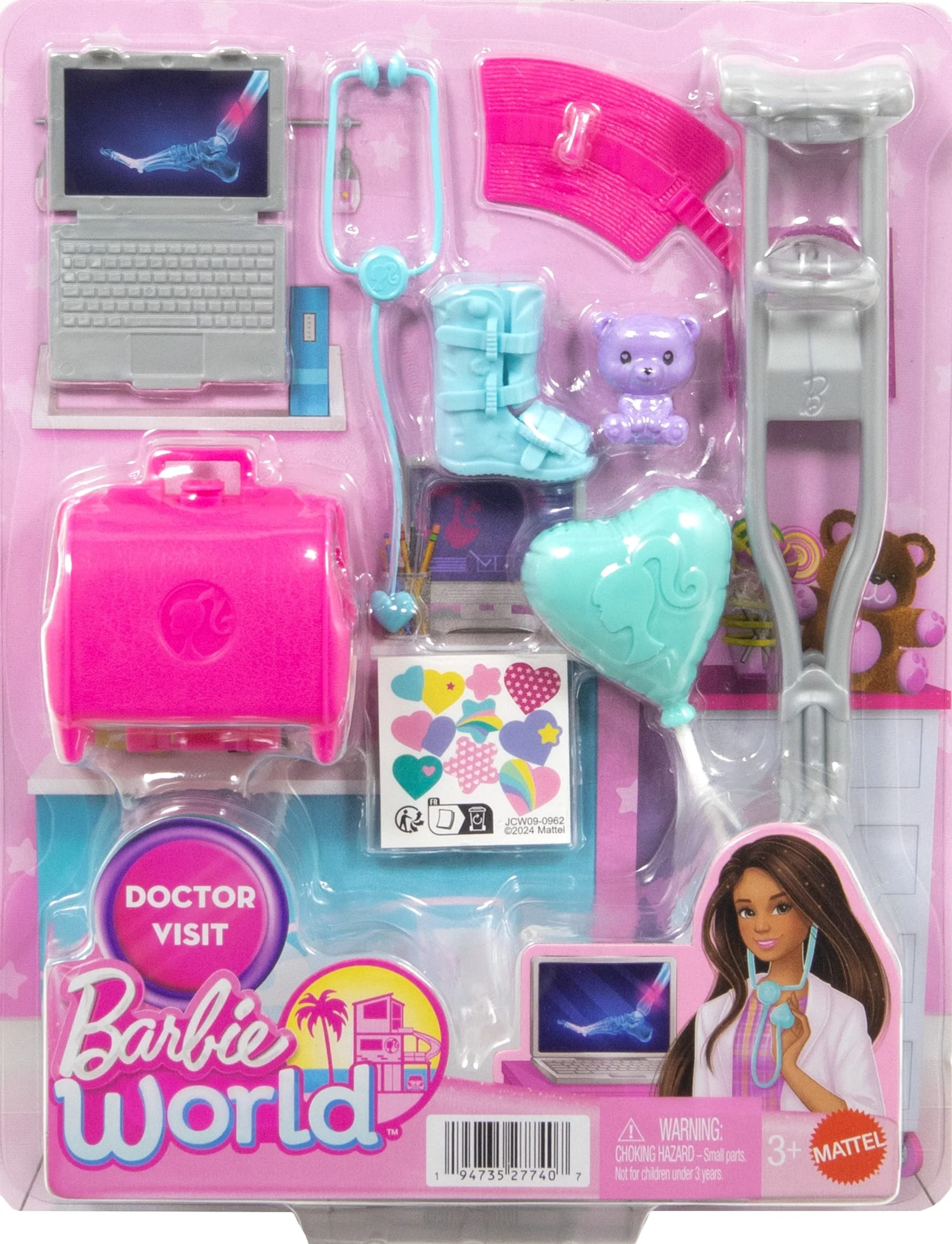 Barbie World Toy Doctor Set With Doll 10 Accessories Including Medical Bag, Crutches, Cast, & More - Image 6