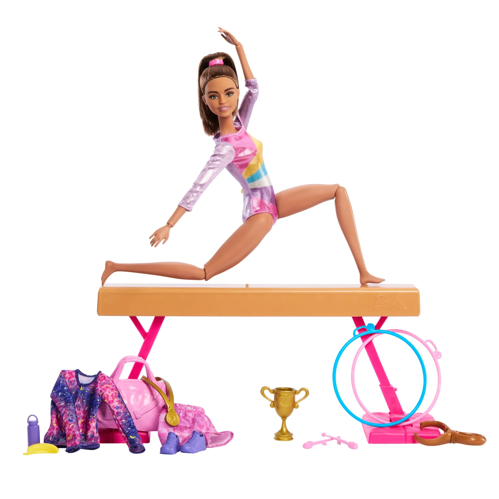 Barbie Coffret de Jeu Gymnaste, Poupée Mode, Brunette, 10Accessoires - Image 5