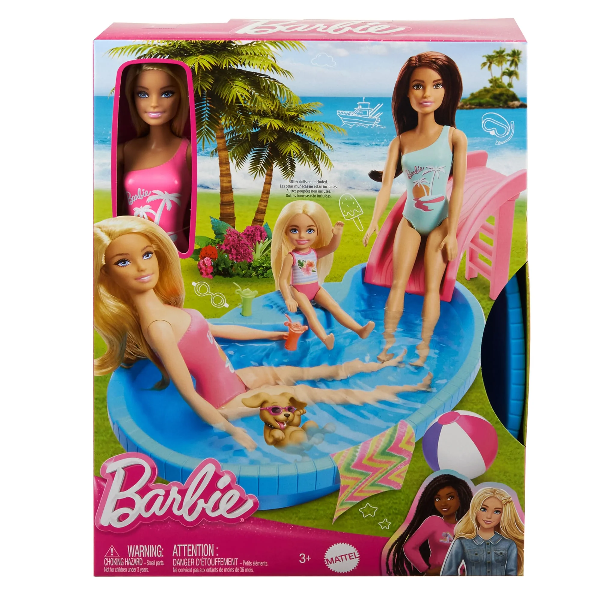 Barbie Coffret de Jeu et Poupée, Blonde, Piscine, Serviette, Boissons - Image 5