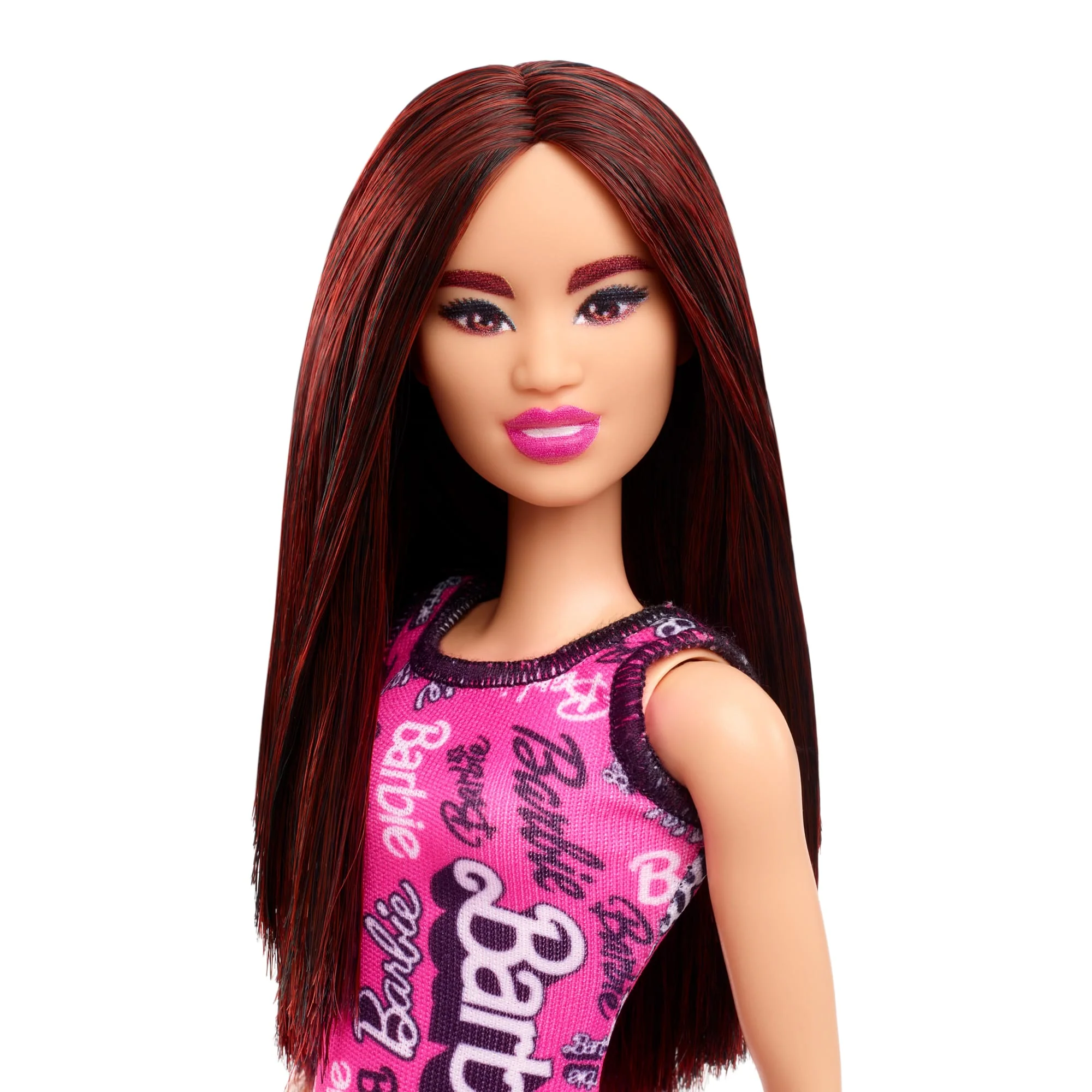 Barbie  Poupée Mode Avec Cheveux Bourgogne Foncé, Robe Rose, Chauss. - Image 2