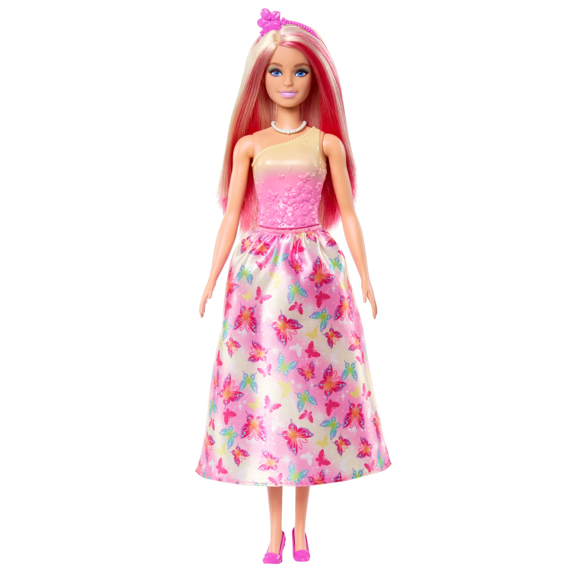 Poupée Barbie Royale Avec Cheveux Roses et Blonds, Jupe à Imprimé de Papillons et Accessoires - Image 5