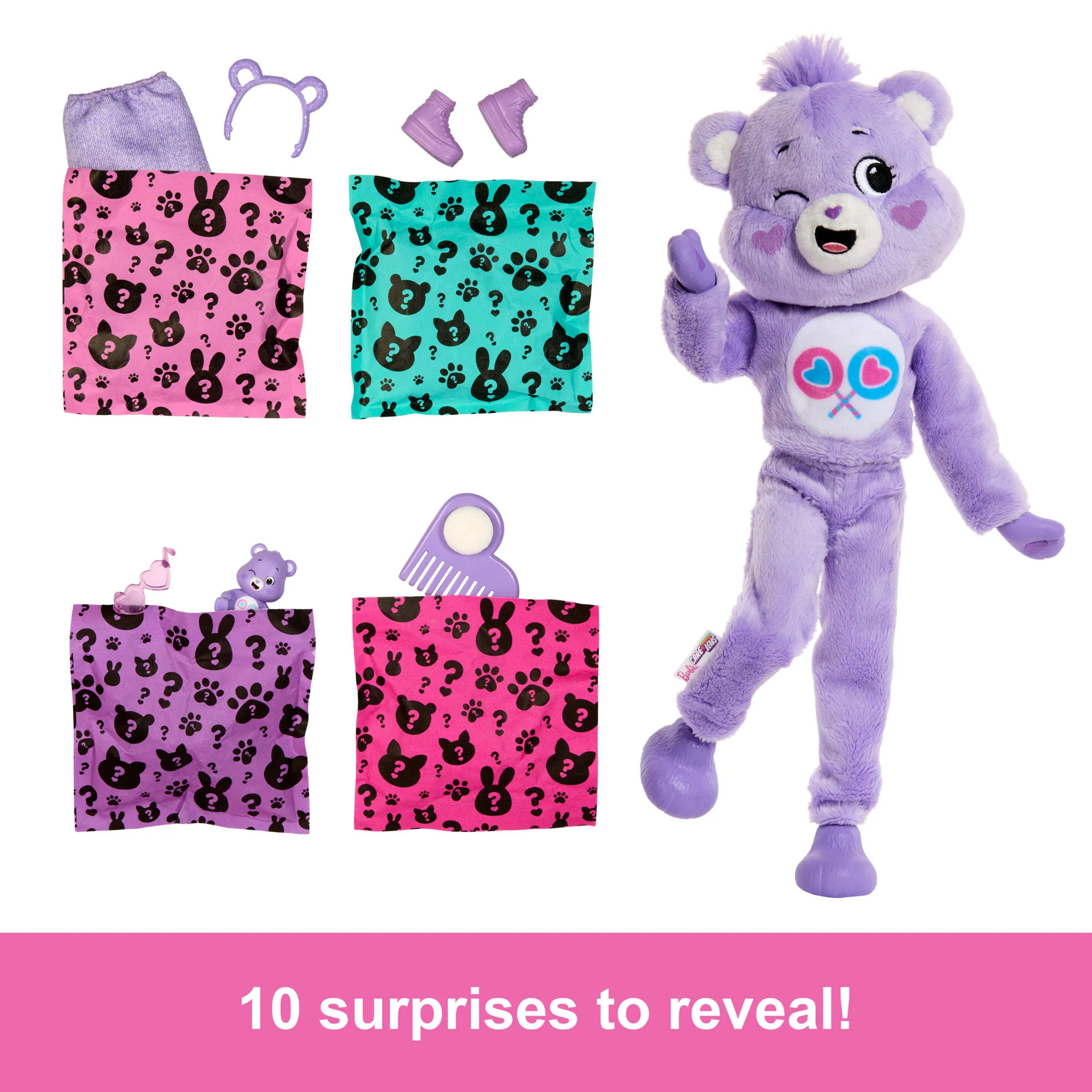 Barbie Cutie Reveal Care Bears Series Doll & Accessories in Share Bear Plush Costume, 10 Surprises - Image 3