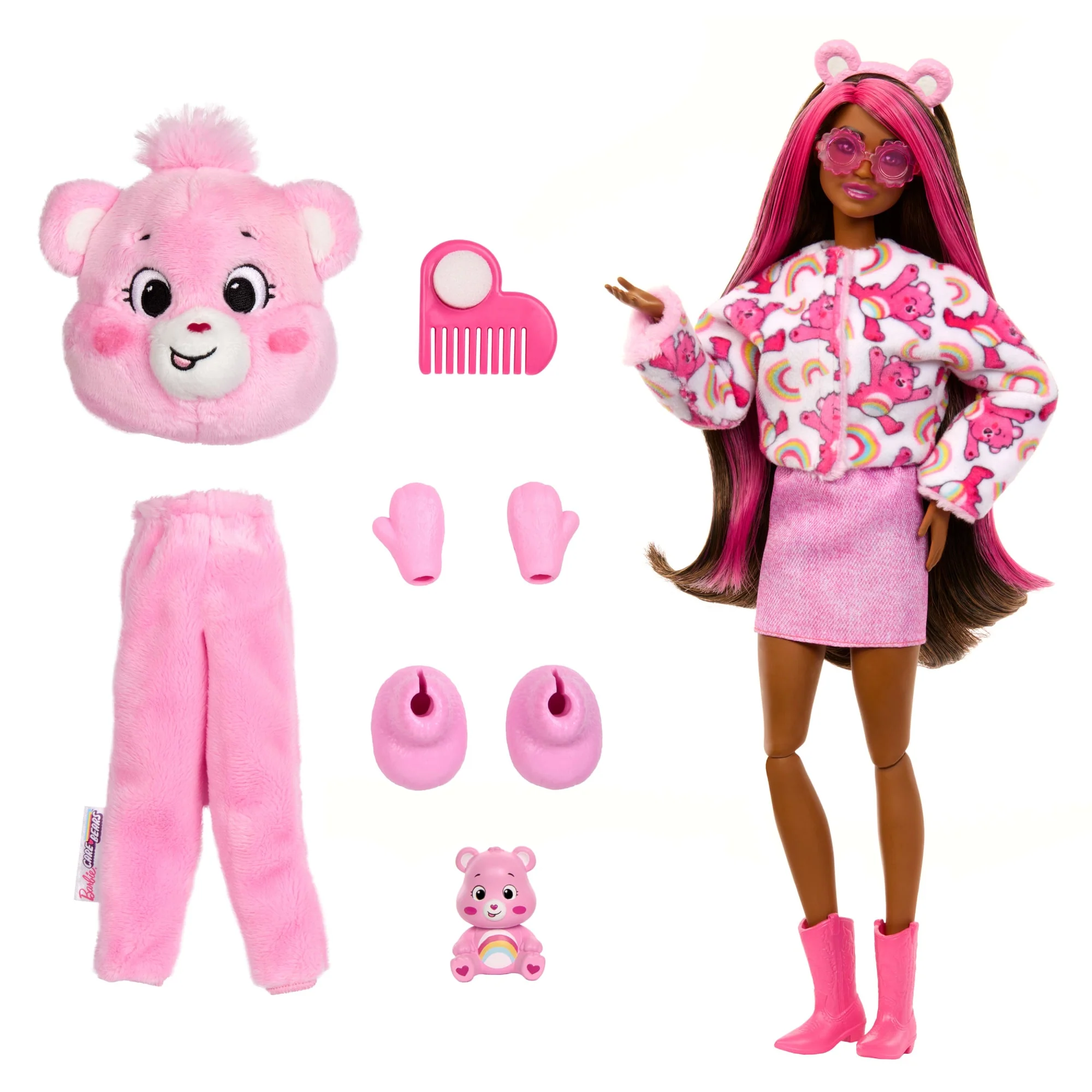 Barbie Cutie Reveal Care Bears Series Doll & Accessories in Cheer Bear Plush Costume, 10 Surprises - Image 6