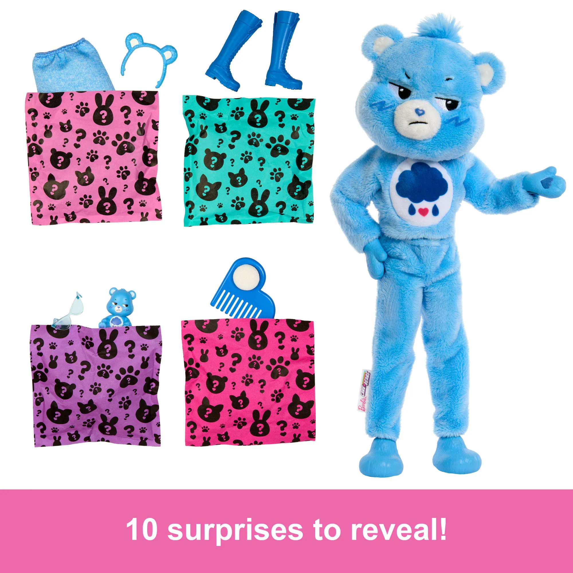 Barbie Cutie Reveal Care Bears Series Doll & Accessories in Grumpy Bear Plush Costume, 10 Surprises - Image 3