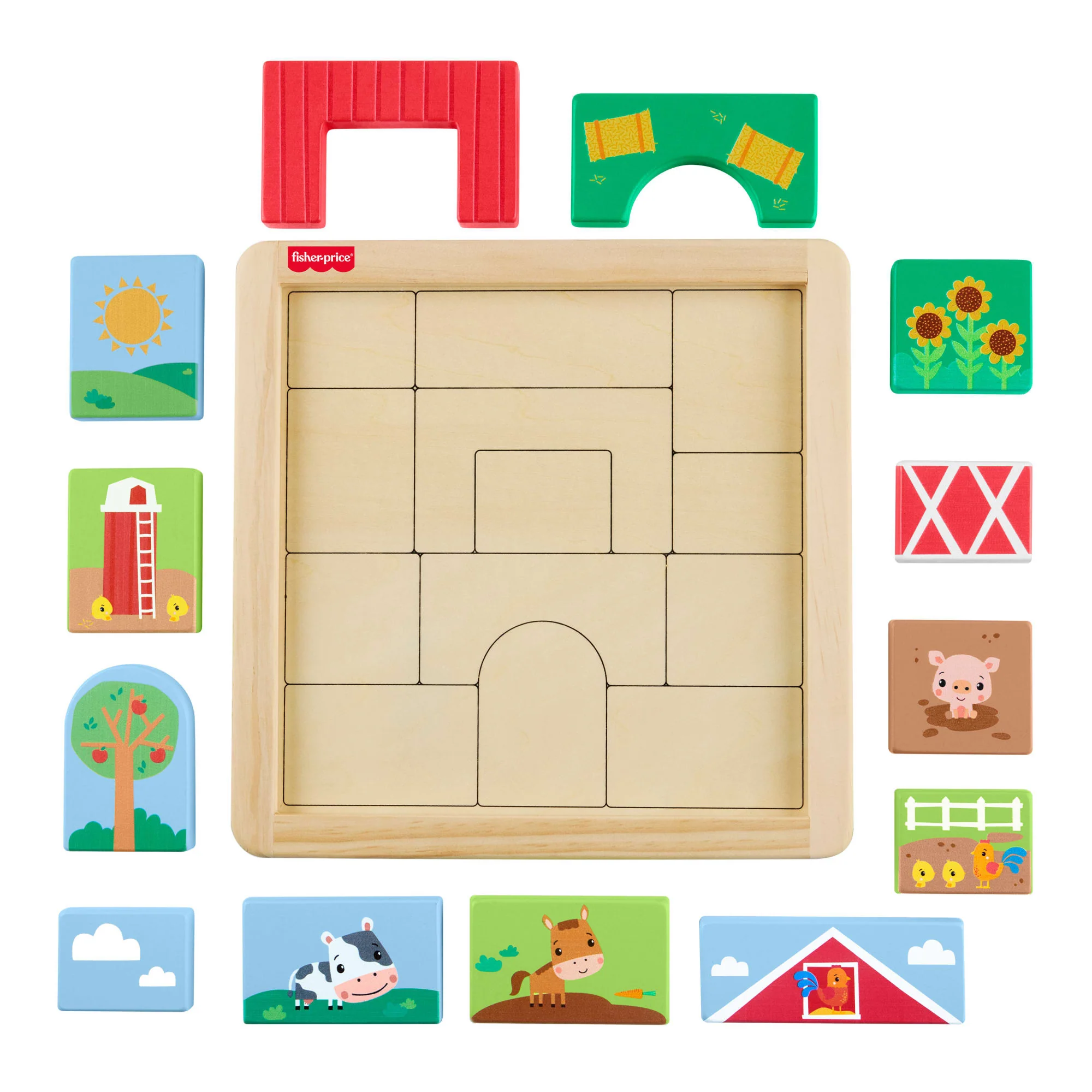 Casse-Tête en Bois à Thématique de Ferme Fisher-Price Pour Tout-Petits et enfants, 14 Pièces en Bois - Image 3