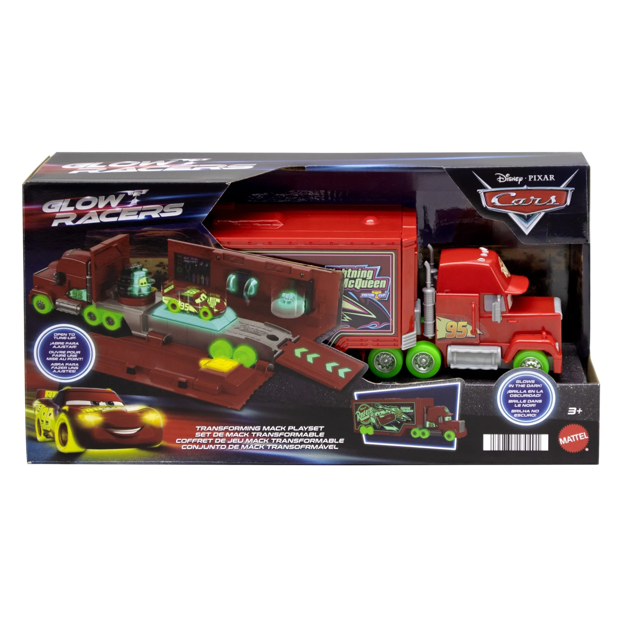 Disney And Pixar Cars Glow Racers Transforming Mack Playset, 2-in-1 Glow-in-The-Dark Toy Truck & Tune-Up Station - Image 5