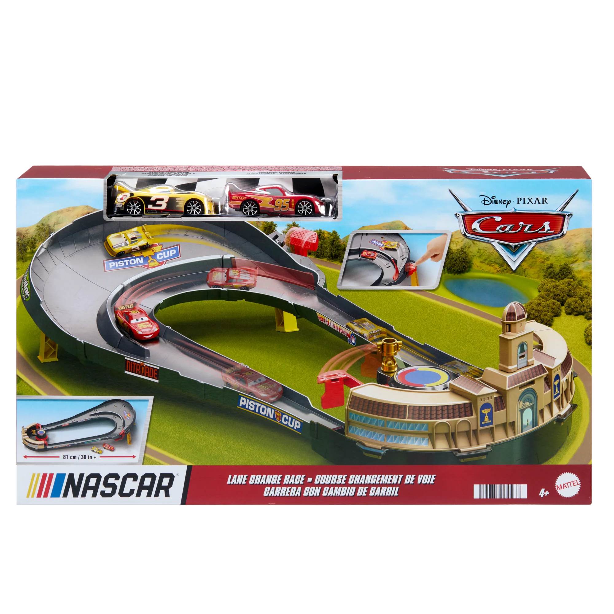 Disney And Pixar Cars Nascar Lane Change Race Playset With 2 Toy Vehicles, Includes Lightning Mcqueen - Image 6