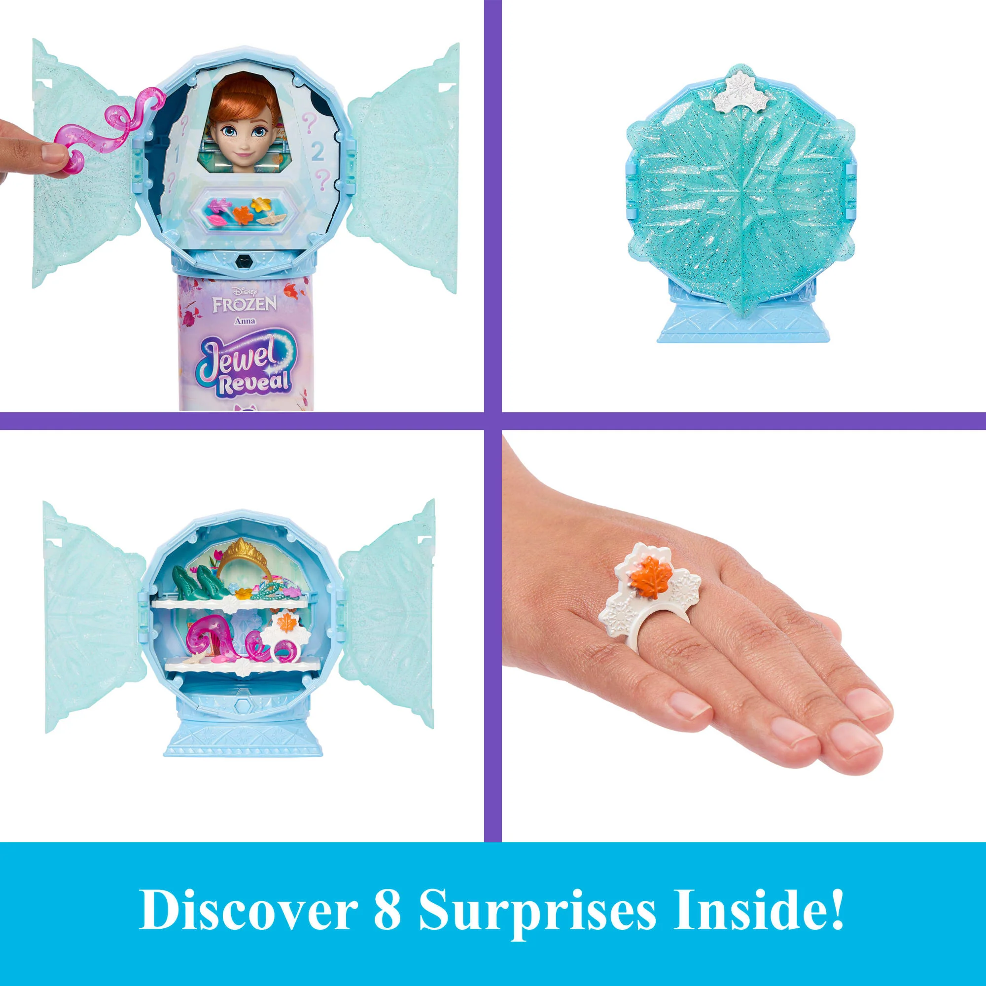 Disney Frozen Jewel Reveal Anna Fashion Doll W/ 8 Surprises Including Gem Box & 10 Accessories - Image 3