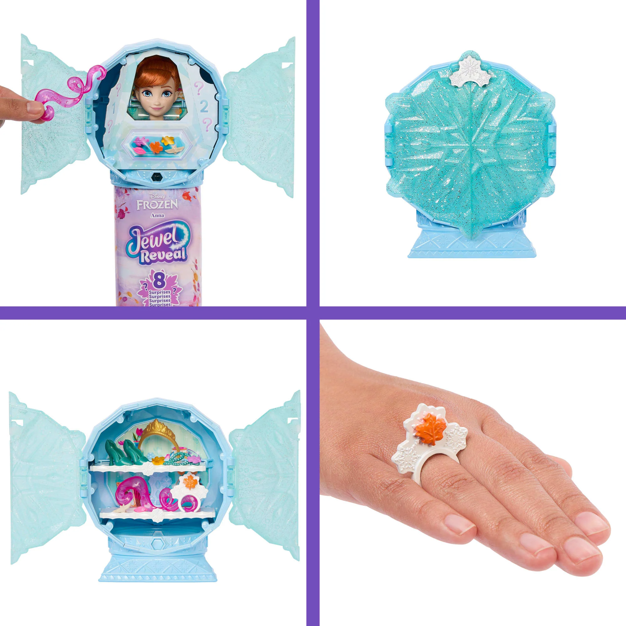 Disney Frozen Jewel Reveal Anna Fashion Doll W/ 8 Surprises including Gem Box & 10 Accessories - Image 3