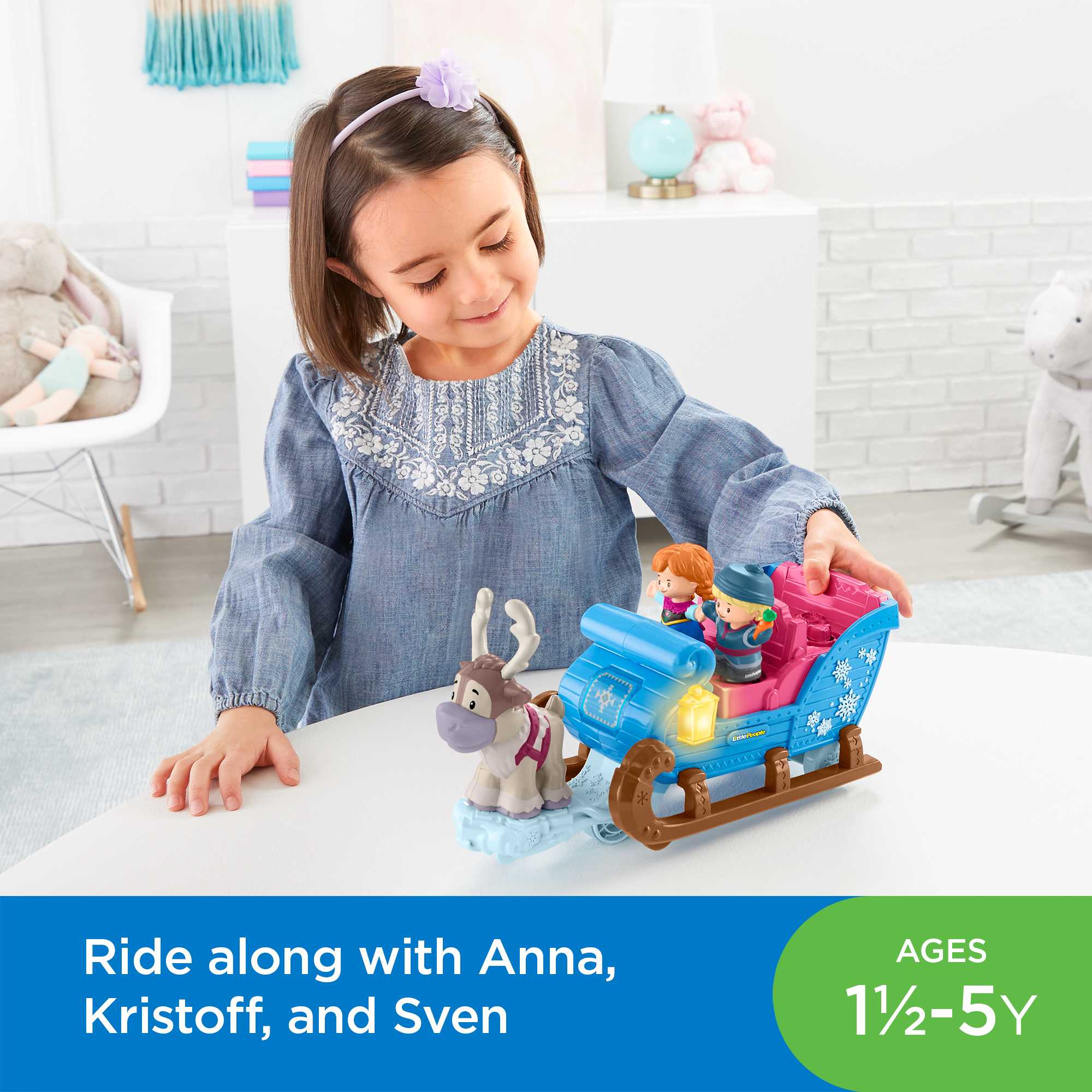 Fisher-Price Little People Disney Frozen Kristoff's Sleigh Vehicle & 3 Figures For Toddlers - Image 2
