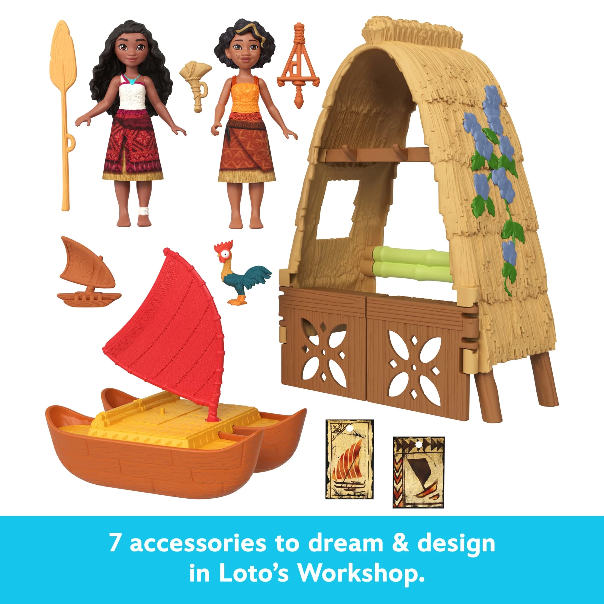 Disney Moana 2 Toys, Moana & Loto's Workshop Playset, 2 Small Dolls, Friend Figure, Boat & Accessories - Image 4