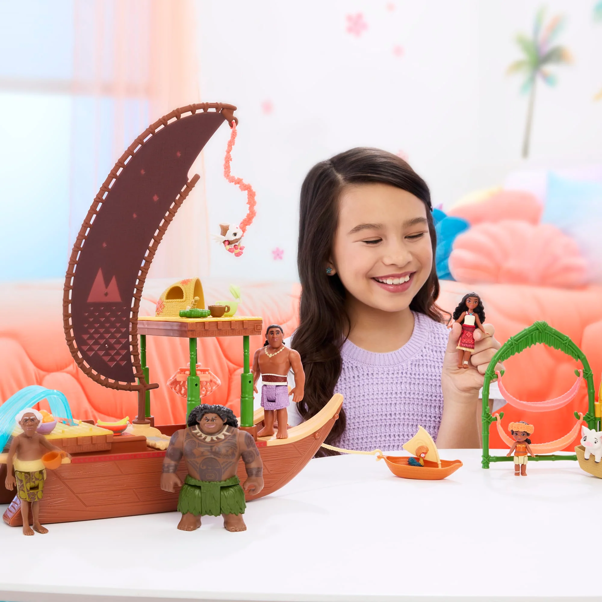 Disney Moana 2 Moana's Canoe Crew Playset With 5 Small Dolls & 3 Accessories, inspired By The Movie - Image 2