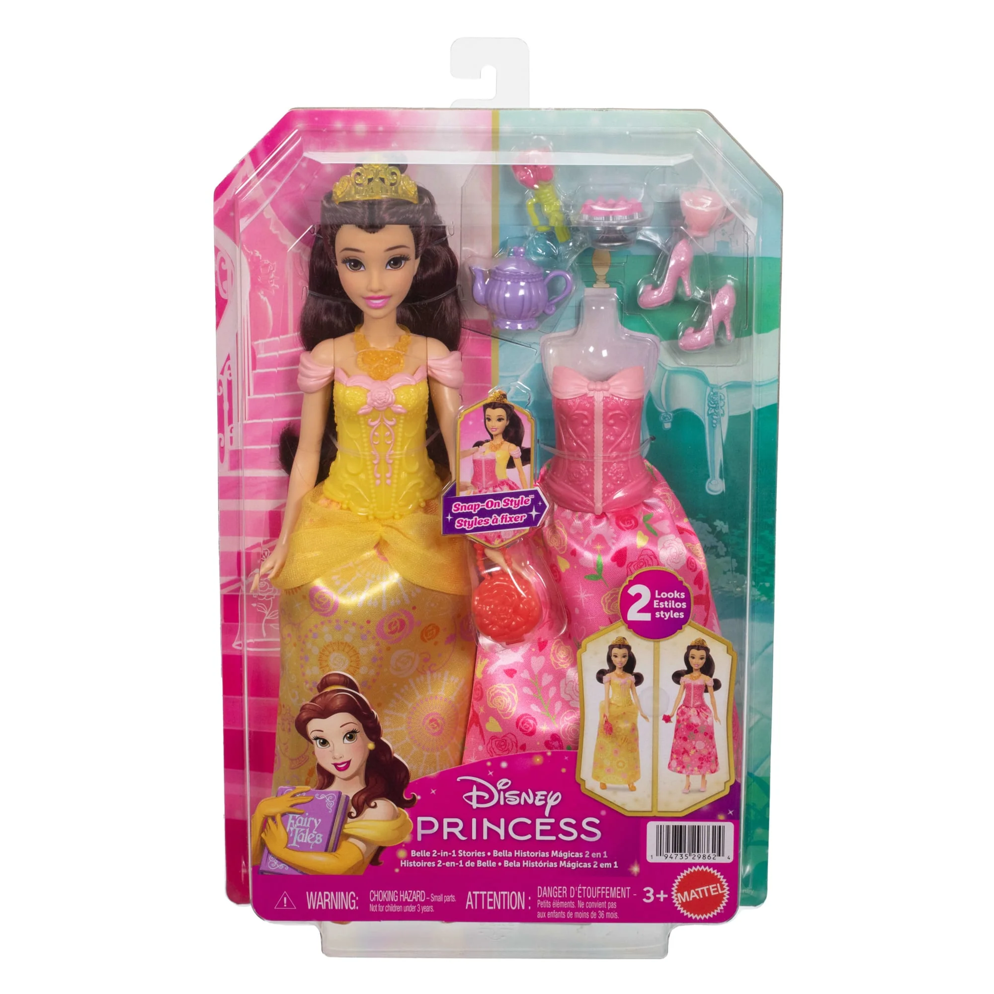 Disney Princess 2-In-1 Stories Belle Fashion Doll With 2 Snap-On Bodices, 2 Skirts & 9 Accessories - Image 6