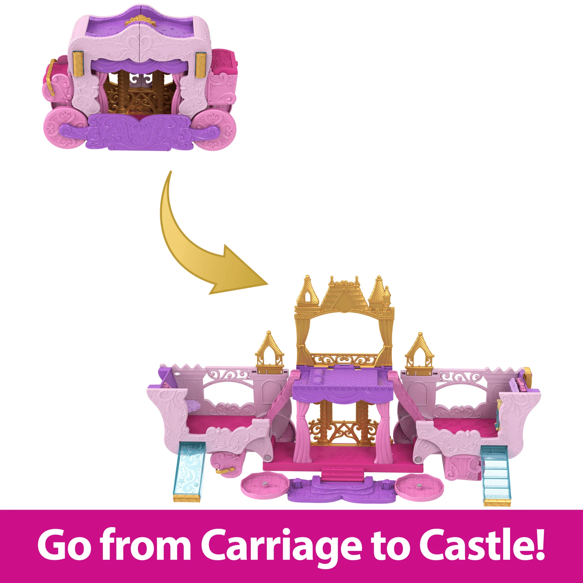Disney Princess Carriage To Castle Transforming Playset With Aurora Small Doll, 4 Figures & 3 Levels - Image 3