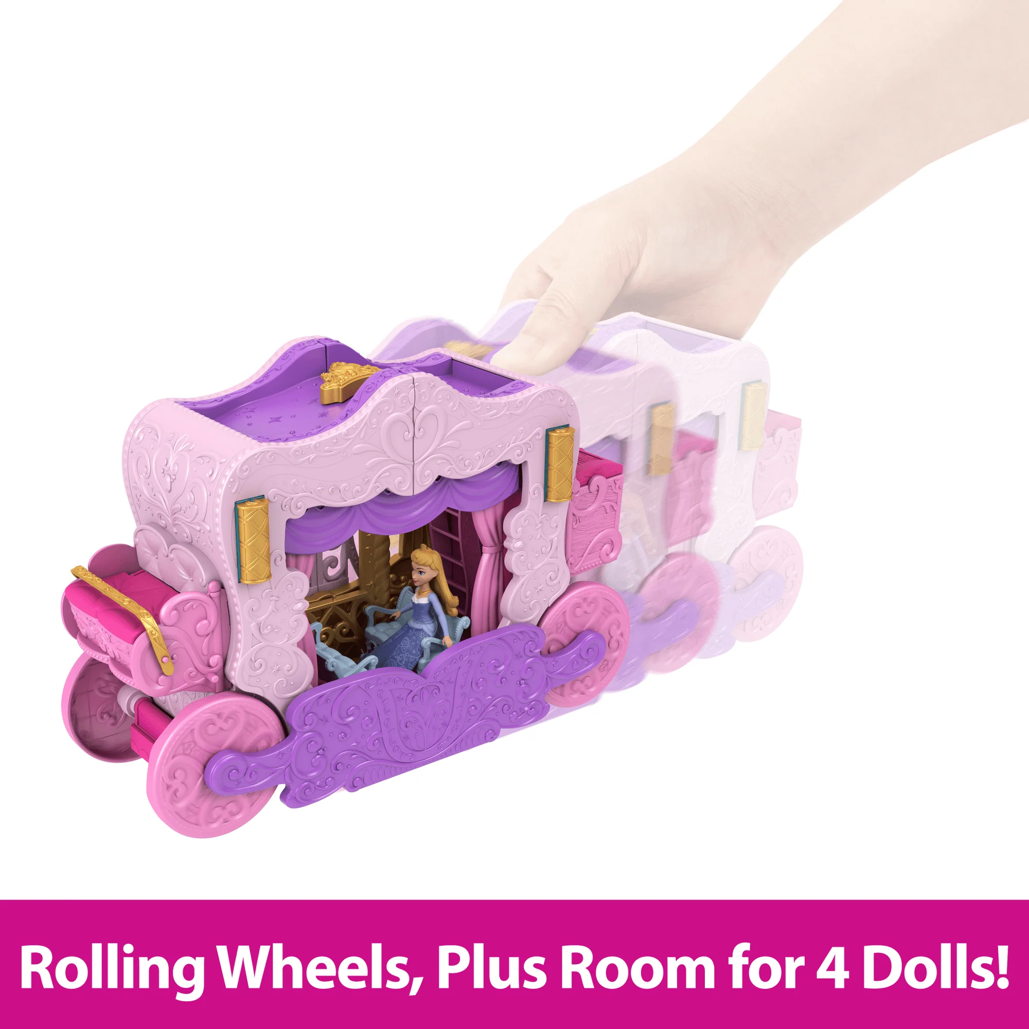 Disney Princess Carriage To Castle Transforming Playset With Aurora Small Doll, 4 Figures & 3 Levels - Image 4