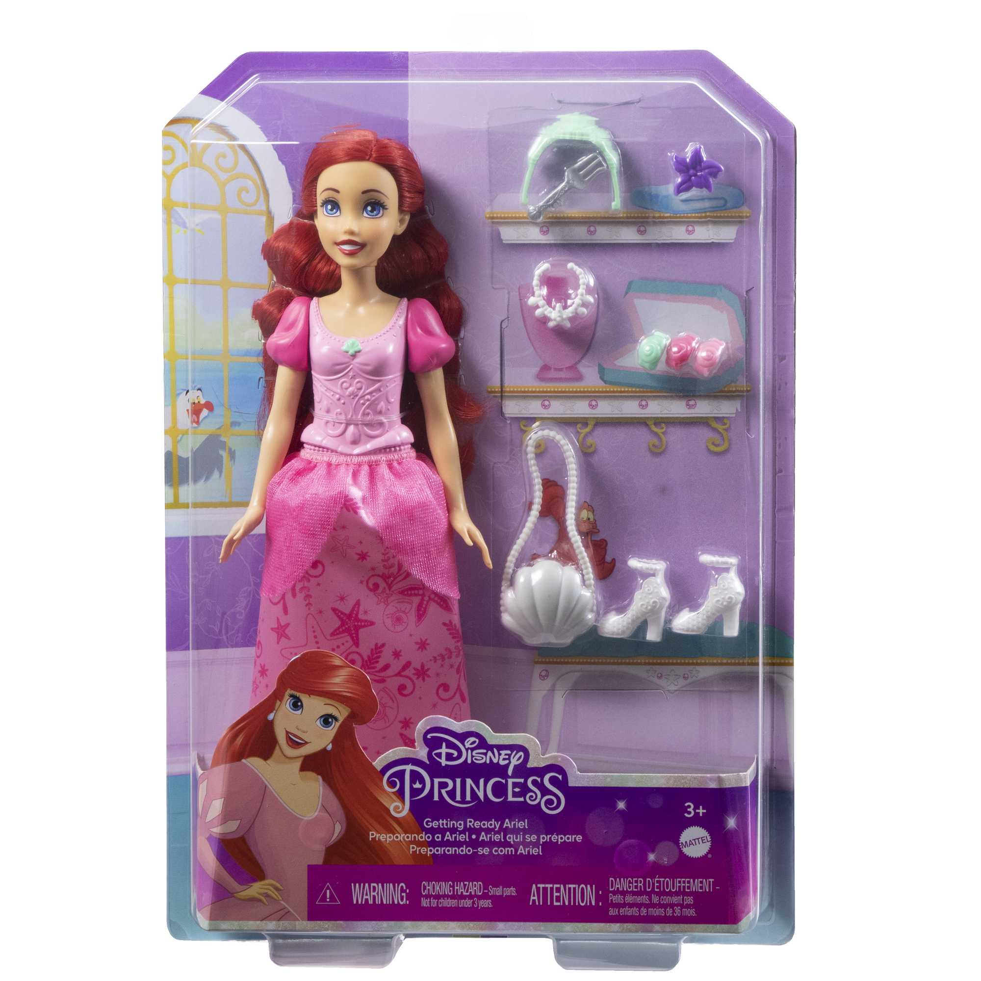 Disney Princess Getting Ready Ariel Fashion Doll in Signature Dress And 9 Accessories - Image 6