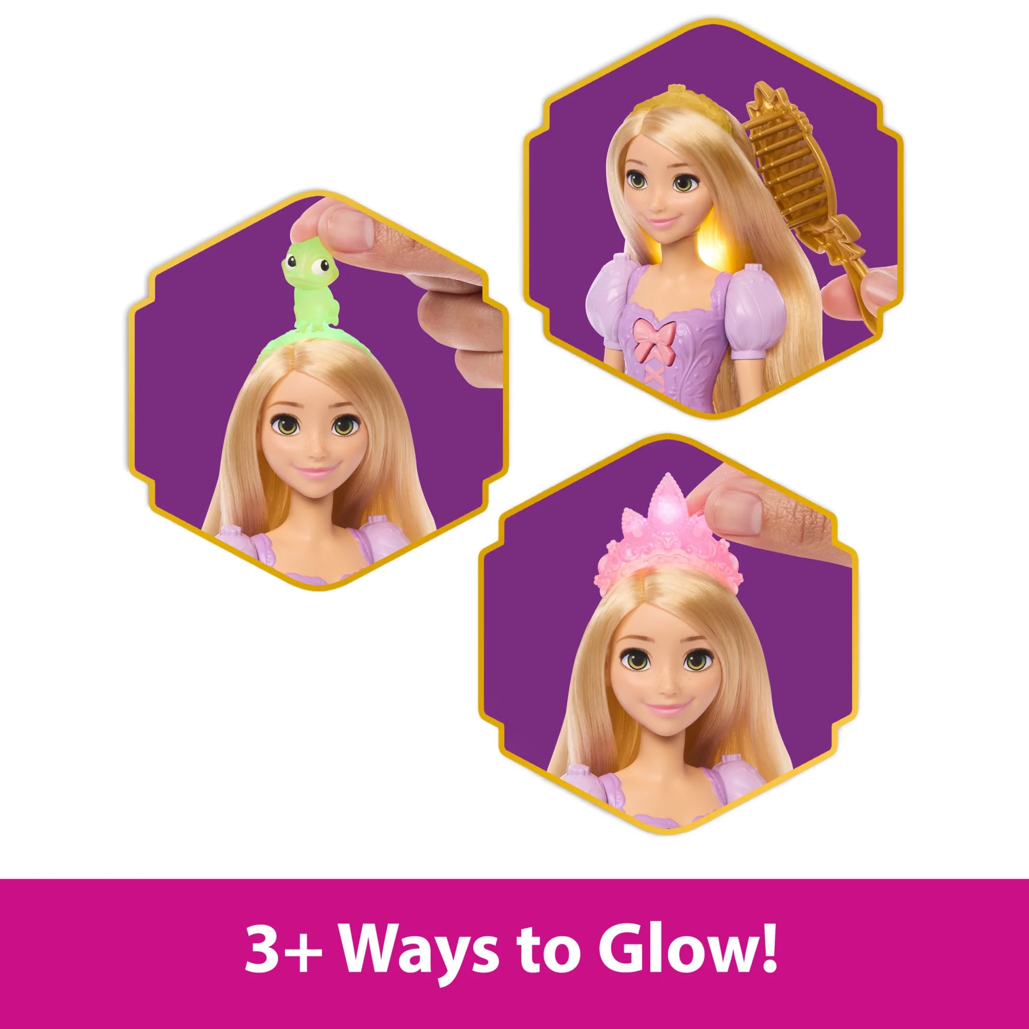 Disney Princess Light-Up Hair Rapunzel Fashion Doll W/ 5 Ways To Glow, Pascal Figure & 7 Accessories - Image 4