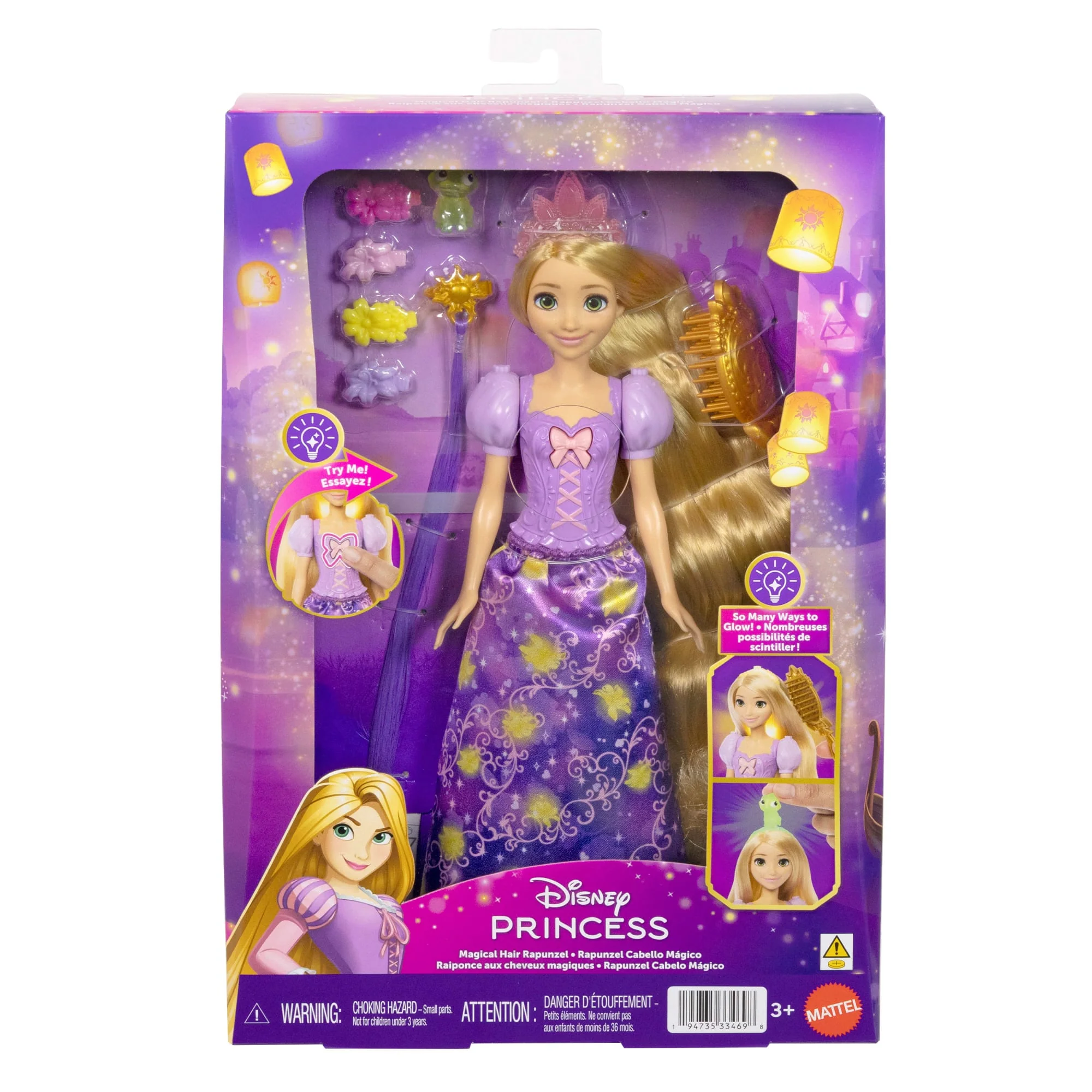 Disney Princess Light-Up Hair Rapunzel Fashion Doll W/ 5 Ways To Glow, Pascal Figure & 7 Accessories - Image 6