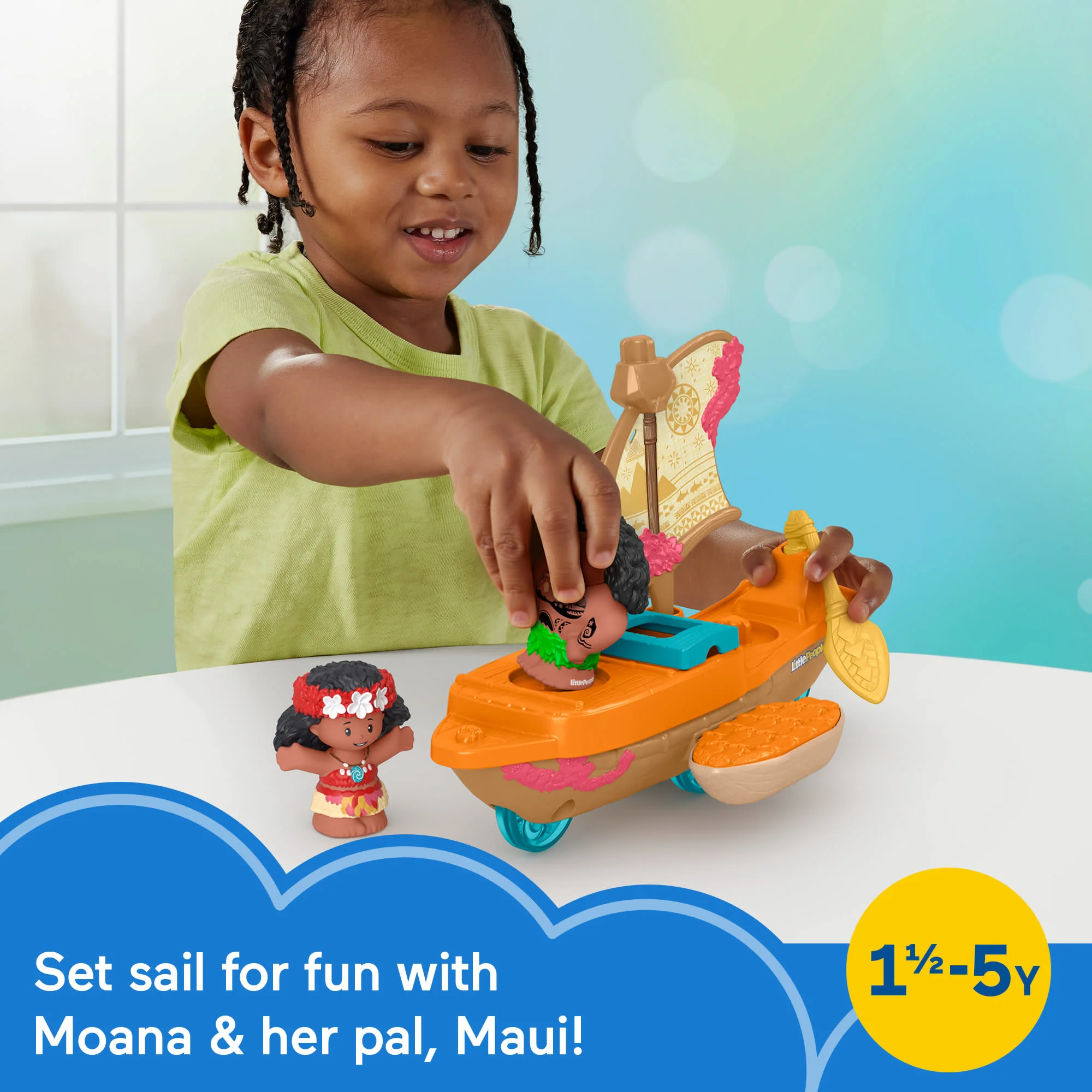 Disney Princess Moana Toys, Moana & Maui's Canoe, Fisher-Price Little People Toddler Toys - Image 2