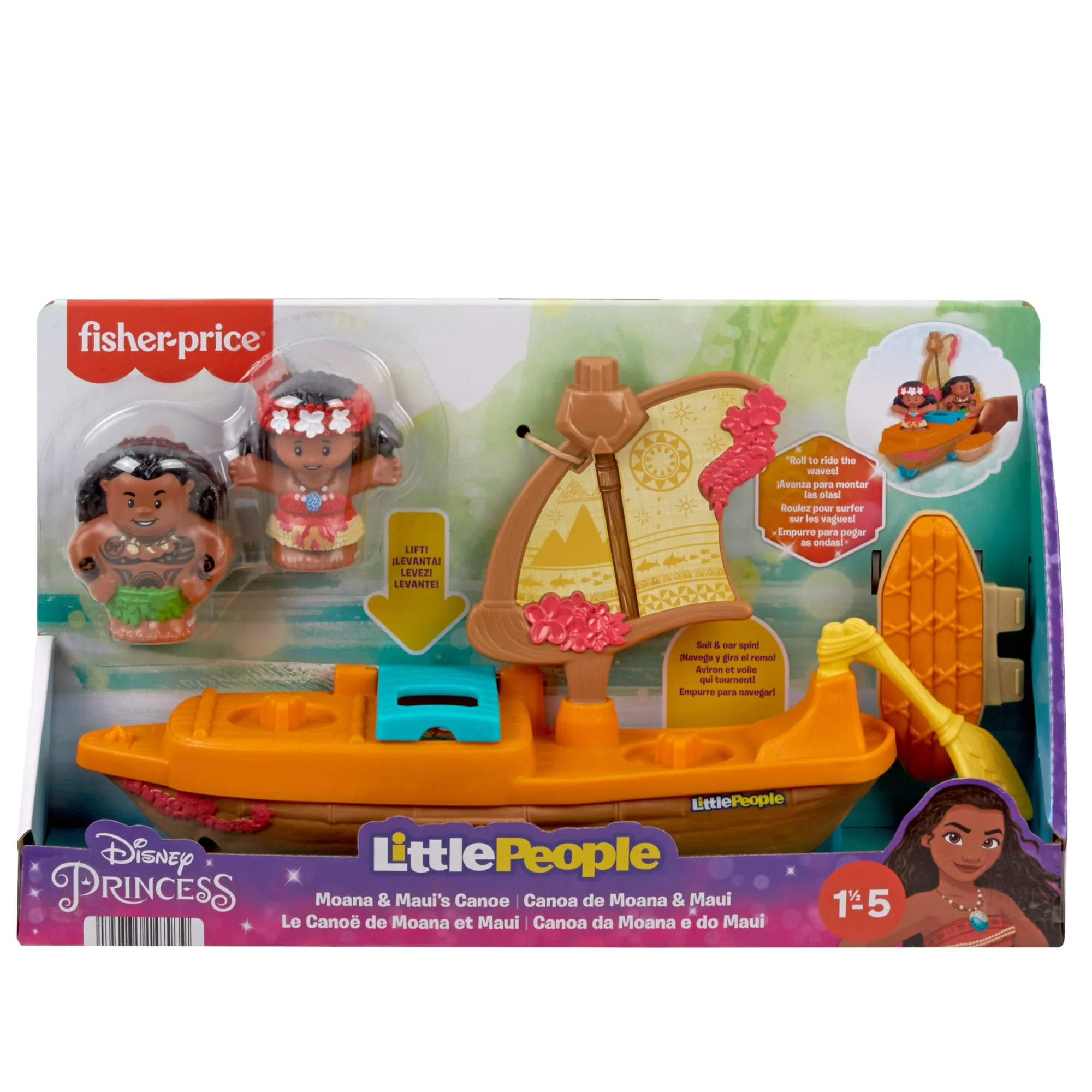 Disney Princess Moana Toys, Moana & Maui's Canoe, Fisher-Price Little People Toddler Toys - Image 6