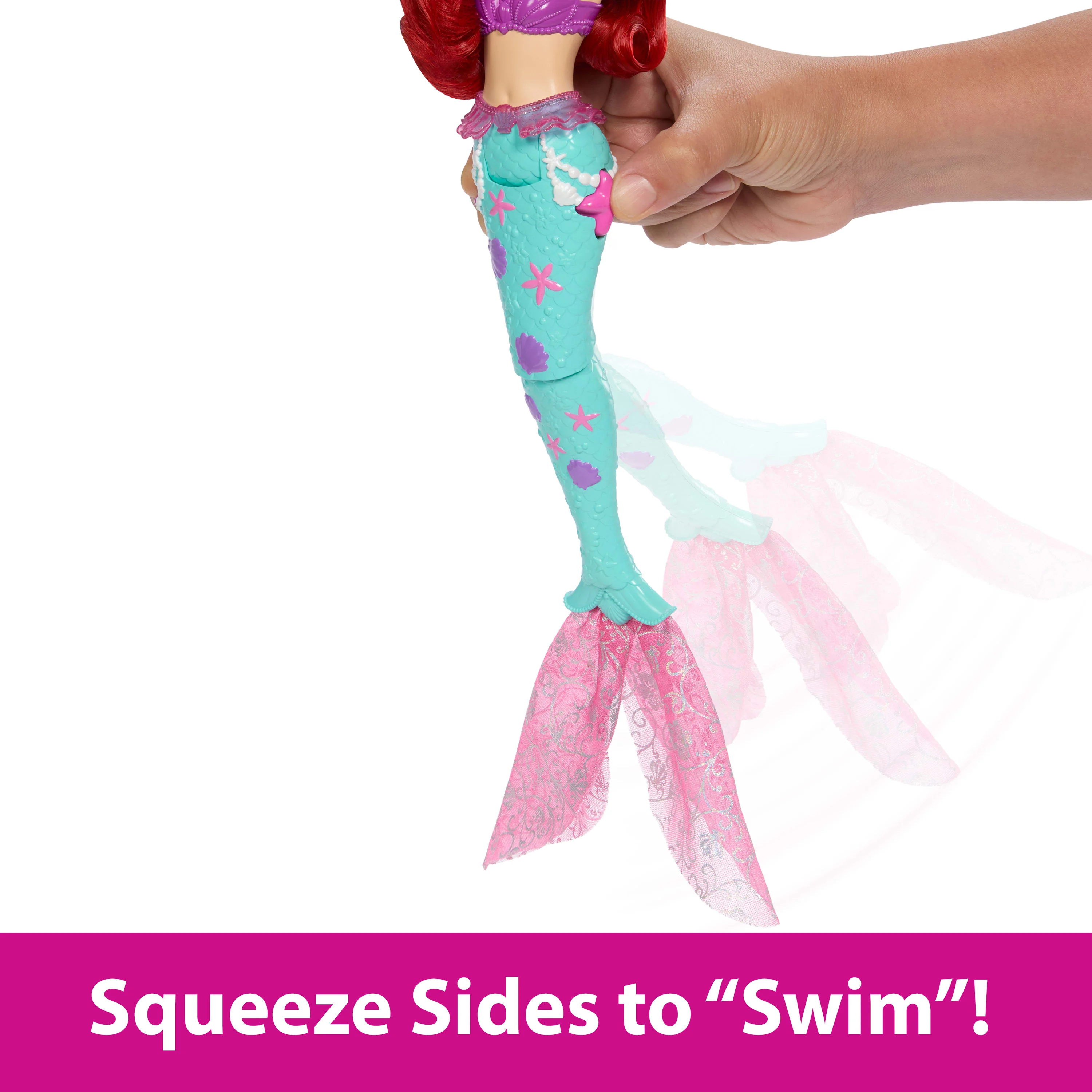 Disney Princess Ocean Friends Ariel Swimming Mermaid Doll With Squirt Toy, Figure & 4 Accessories - Image 3