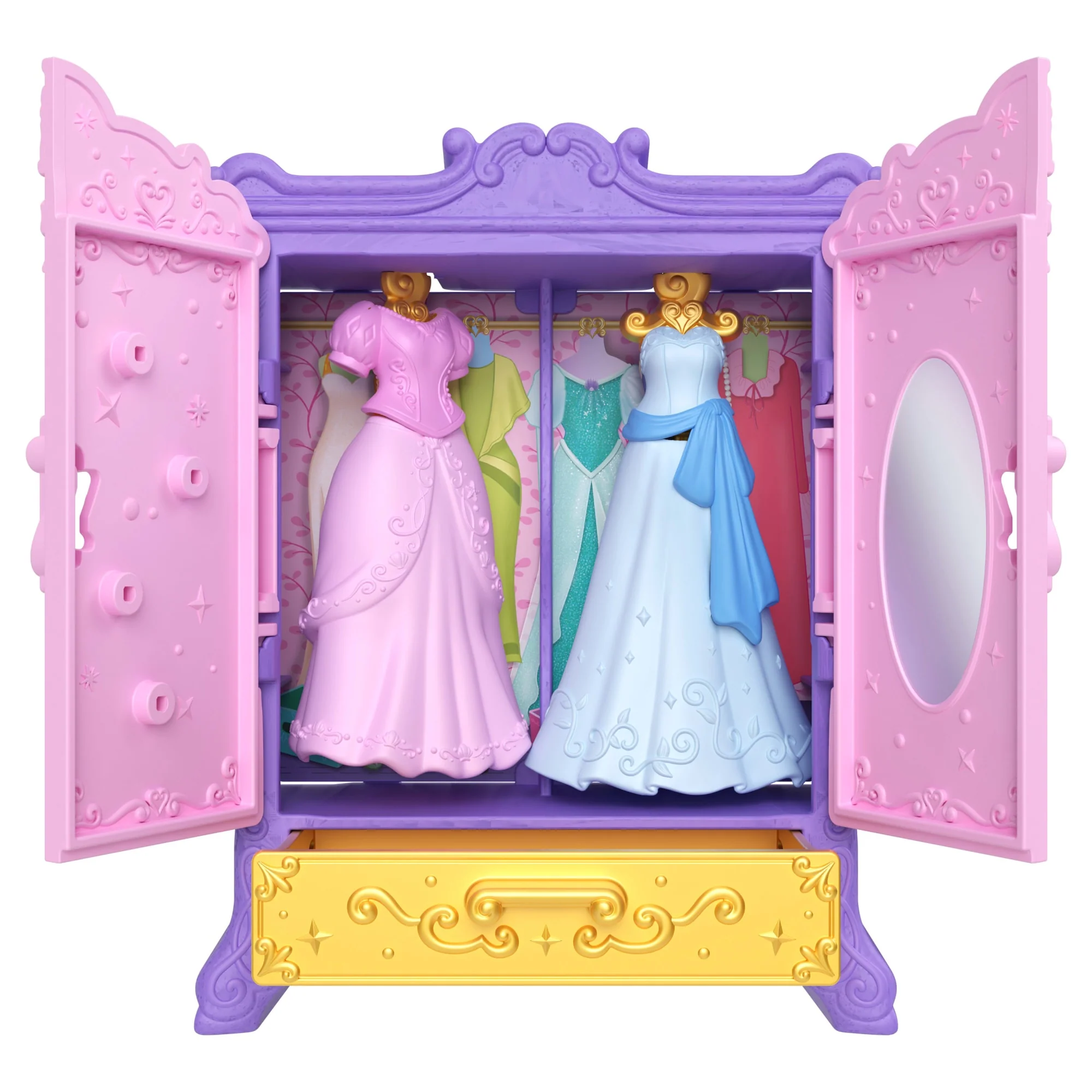 Disney Princess Royal Wardrobe Set With Ariel & Tiana Small Dolls, 4 Fashions, 2 Animals & 4 Accy - Image 2