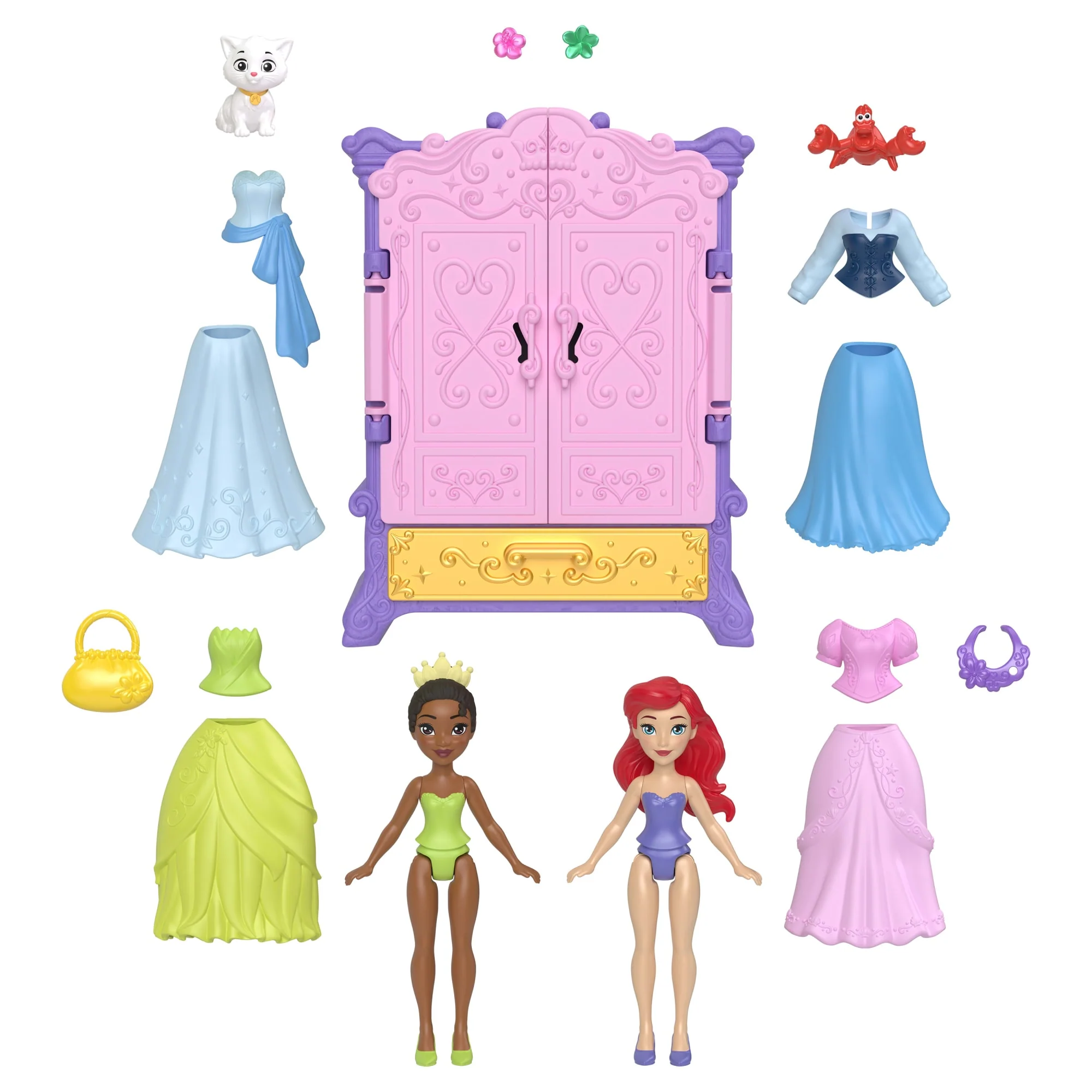 Disney Princess Royal Wardrobe Set With Ariel & Tiana Small Dolls, 4 Fashions, 2 Animals & 4 Accy - Image 5