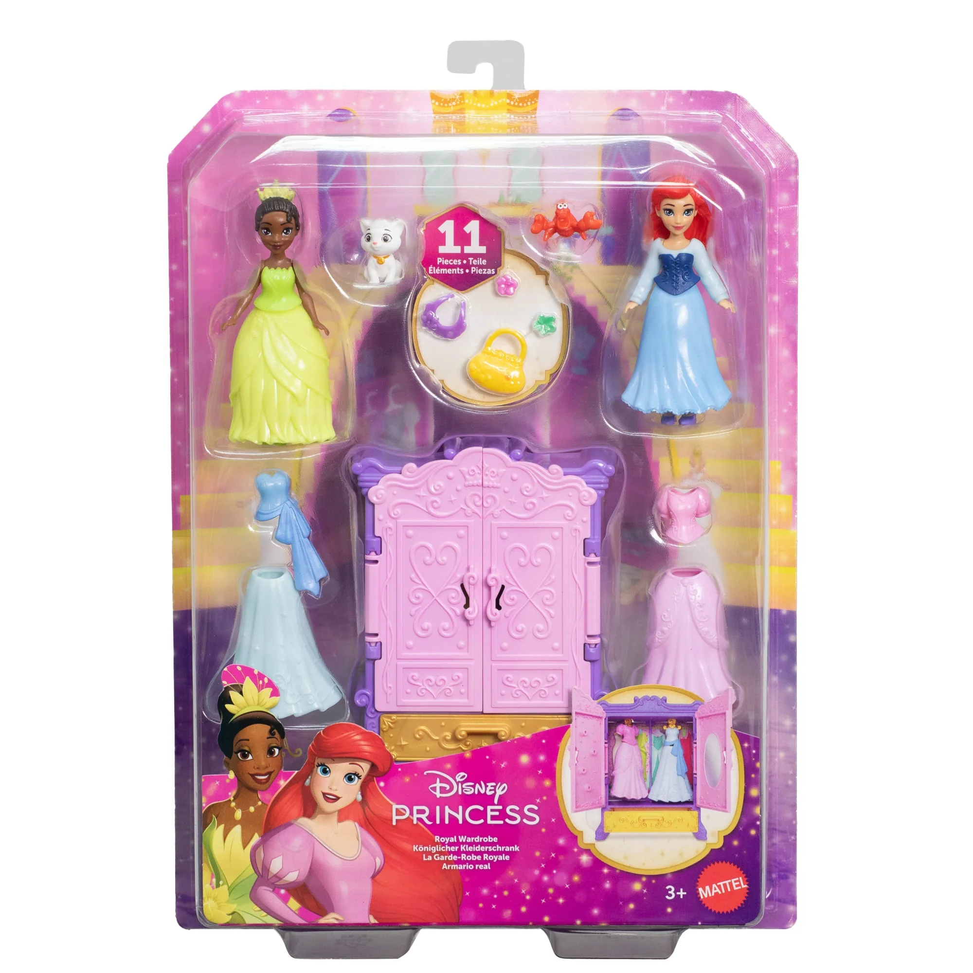 Disney Princess Royal Wardrobe Set With Ariel & Tiana Small Dolls, 4 Fashions, 2 Animals & 4 Accy - Image 6