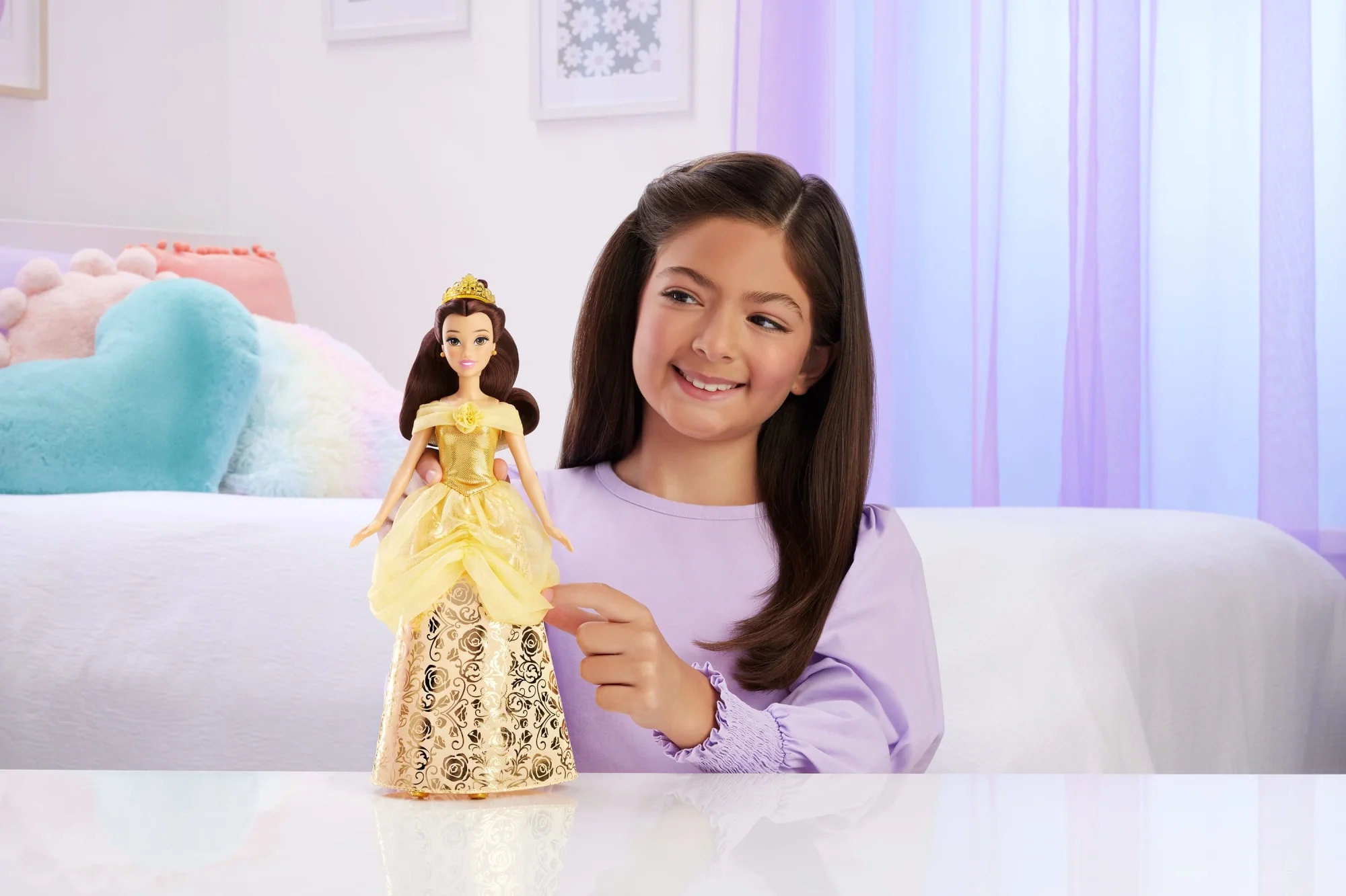 Disney Princess Enchanted Stories Belle Fashion Doll With Sparkling Dress & Accessories, Posable - Image 2