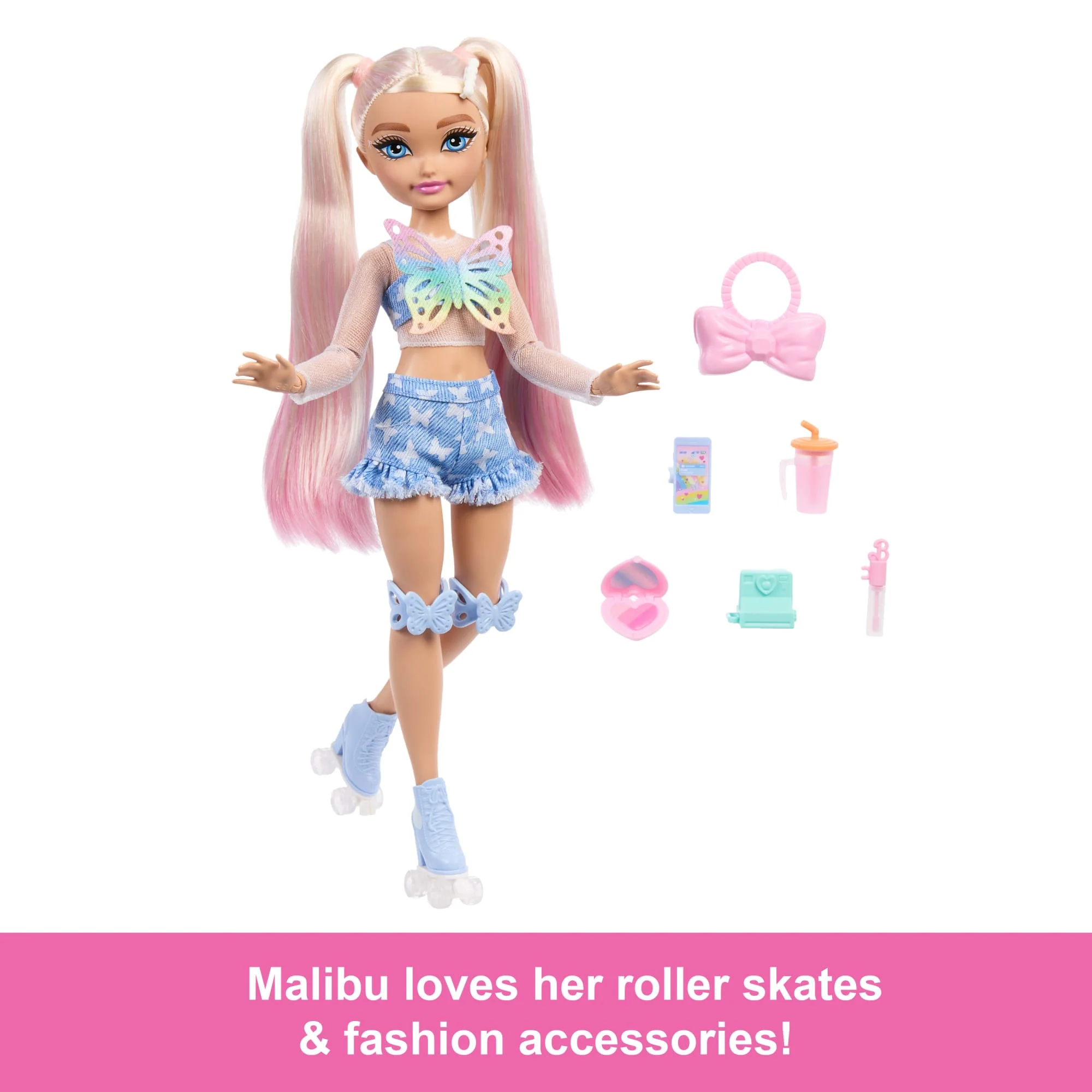 Dream Besties Barbie “Malibu” Roller Skating Fashion Doll With 9 Makeup Themed Accessories - Image 2