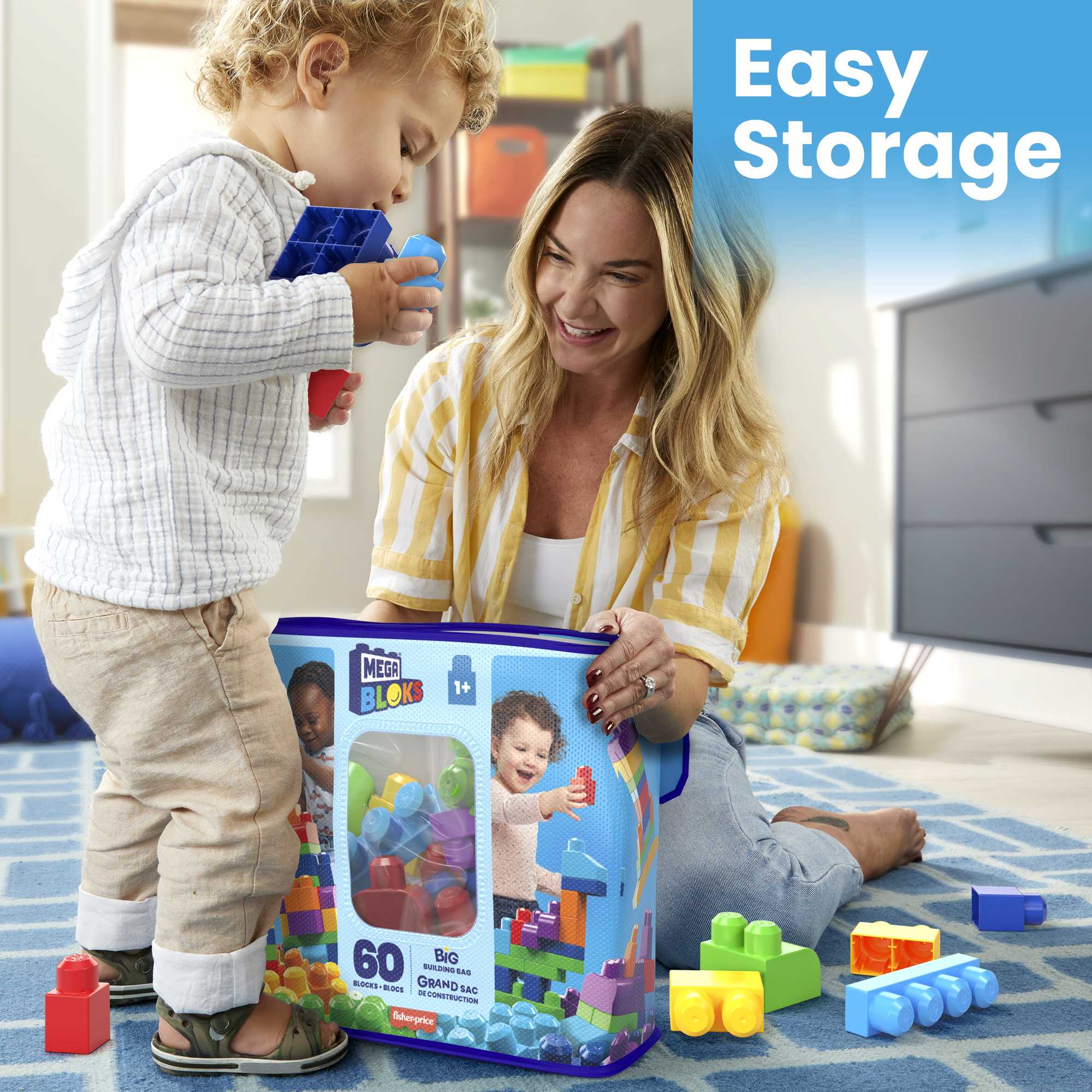 MEGA Bloks Big Building Bag Building Set With 60 Big Building Blocks - Image 6