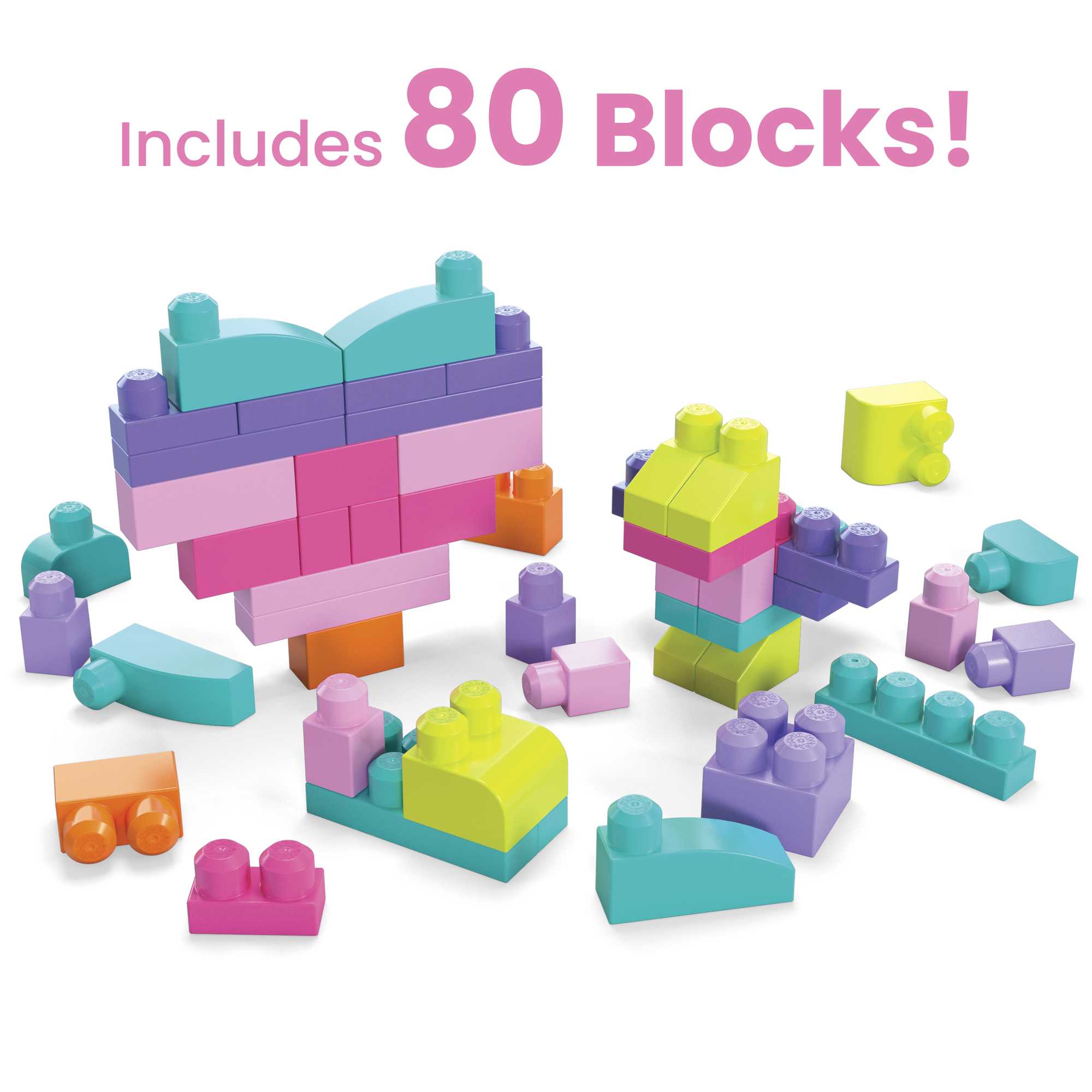 MEGA Bloks Fisher-Price Toy Blocks Pink Big Building Bag With Storage (80 Pieces) For Toddler - Image 3