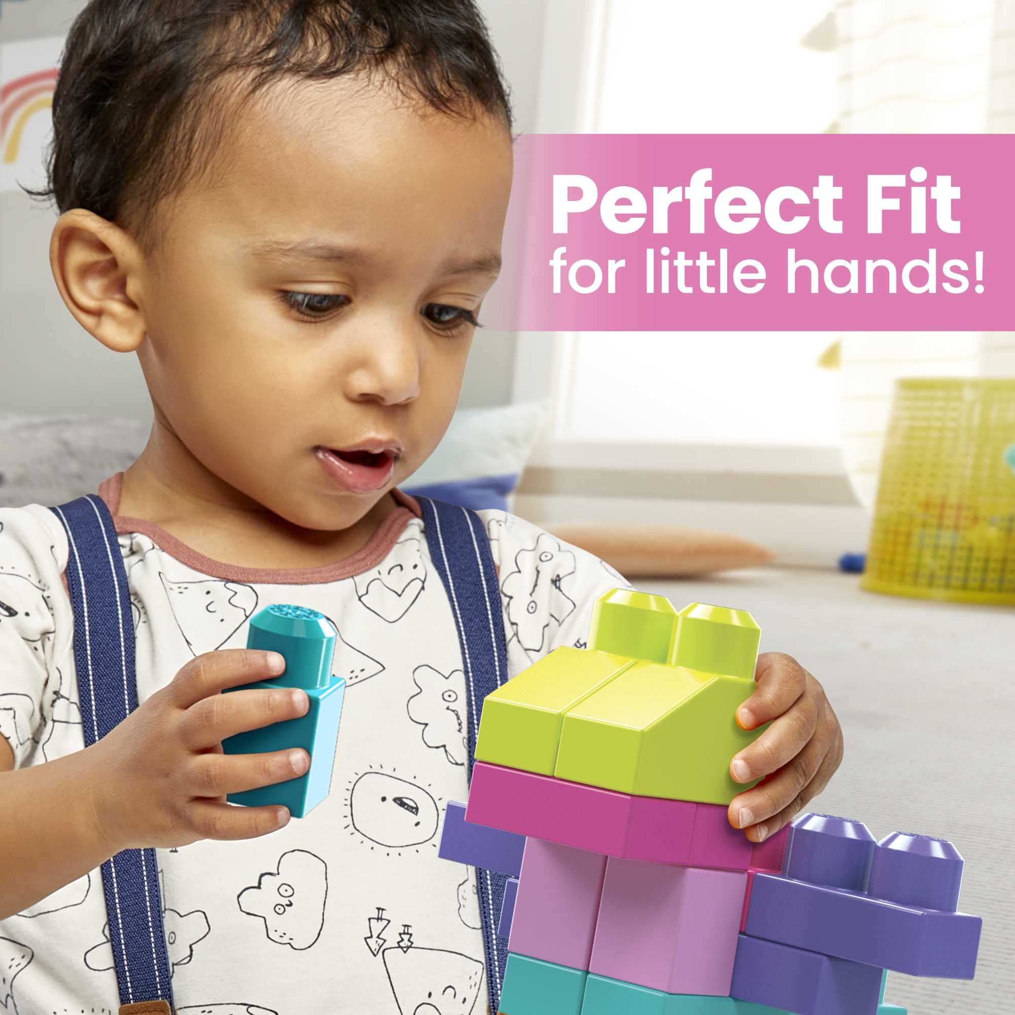 MEGA Bloks Fisher-Price Toy Blocks Pink Big Building Bag With Storage (80 Pieces) For Toddler - Image 4